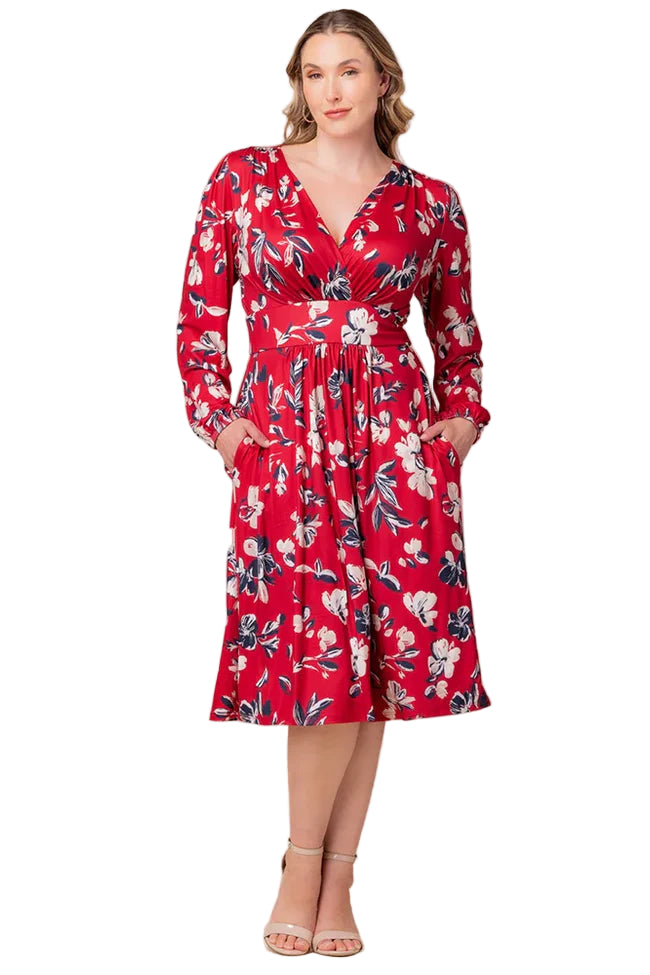 Diana Long Sleeve Midi Dress - Red Floral - Plus Dressbarn Diana Long Sleeve Midi Dress - Red Floral - Plus Dressbarn