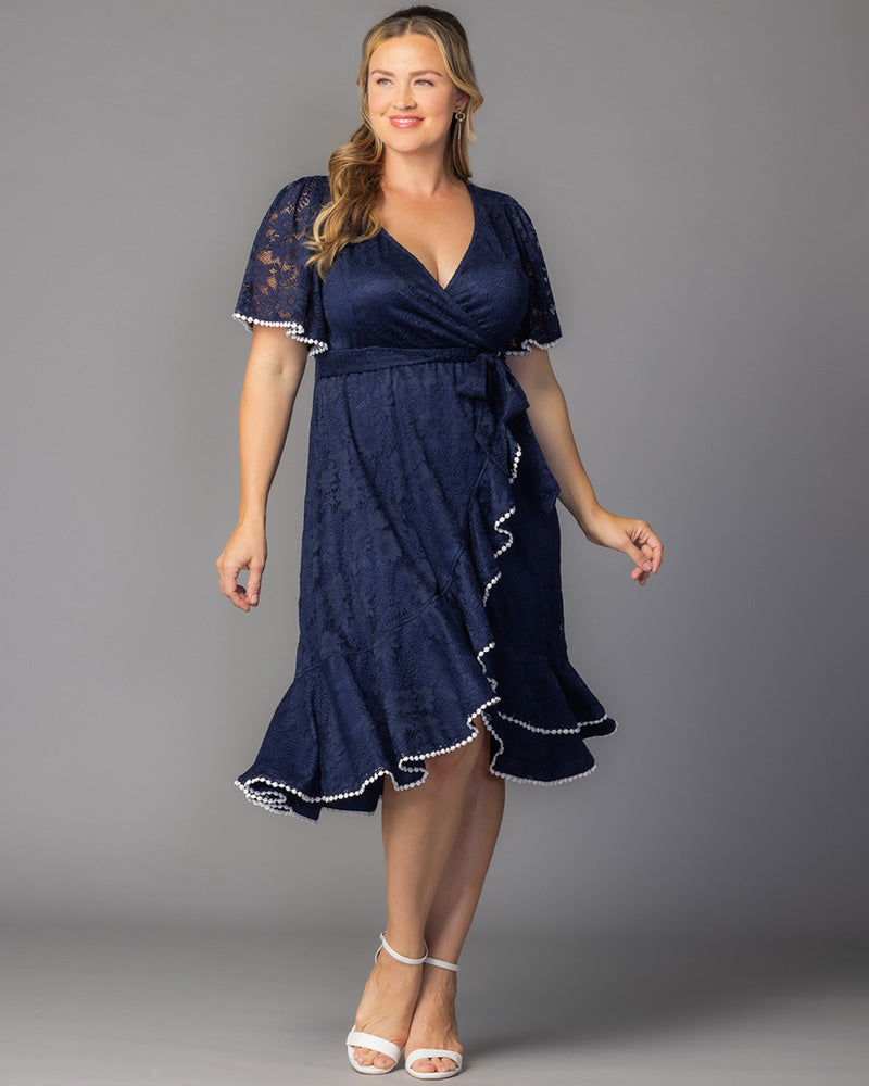 Kiyonna Plus Size Palermo Lace Faux Wrap Cocktail Dress
