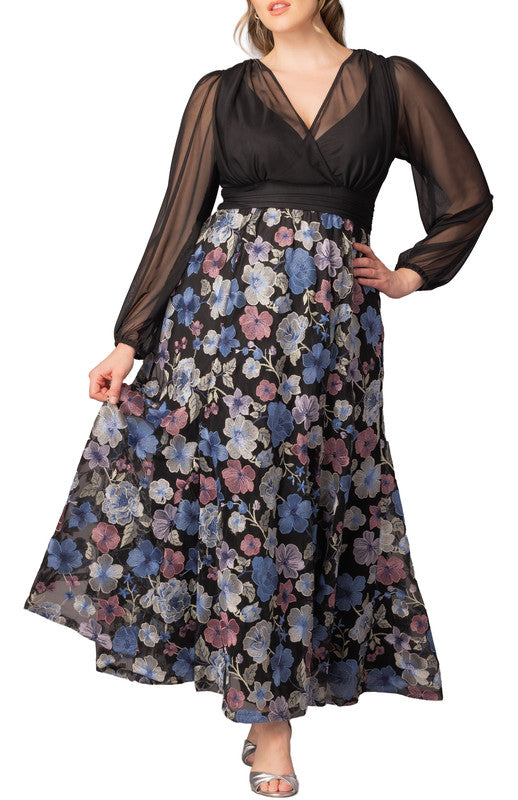 embroidered mesh dress plus size Isabella Embroidered Mesh Gown - Floral Frolic