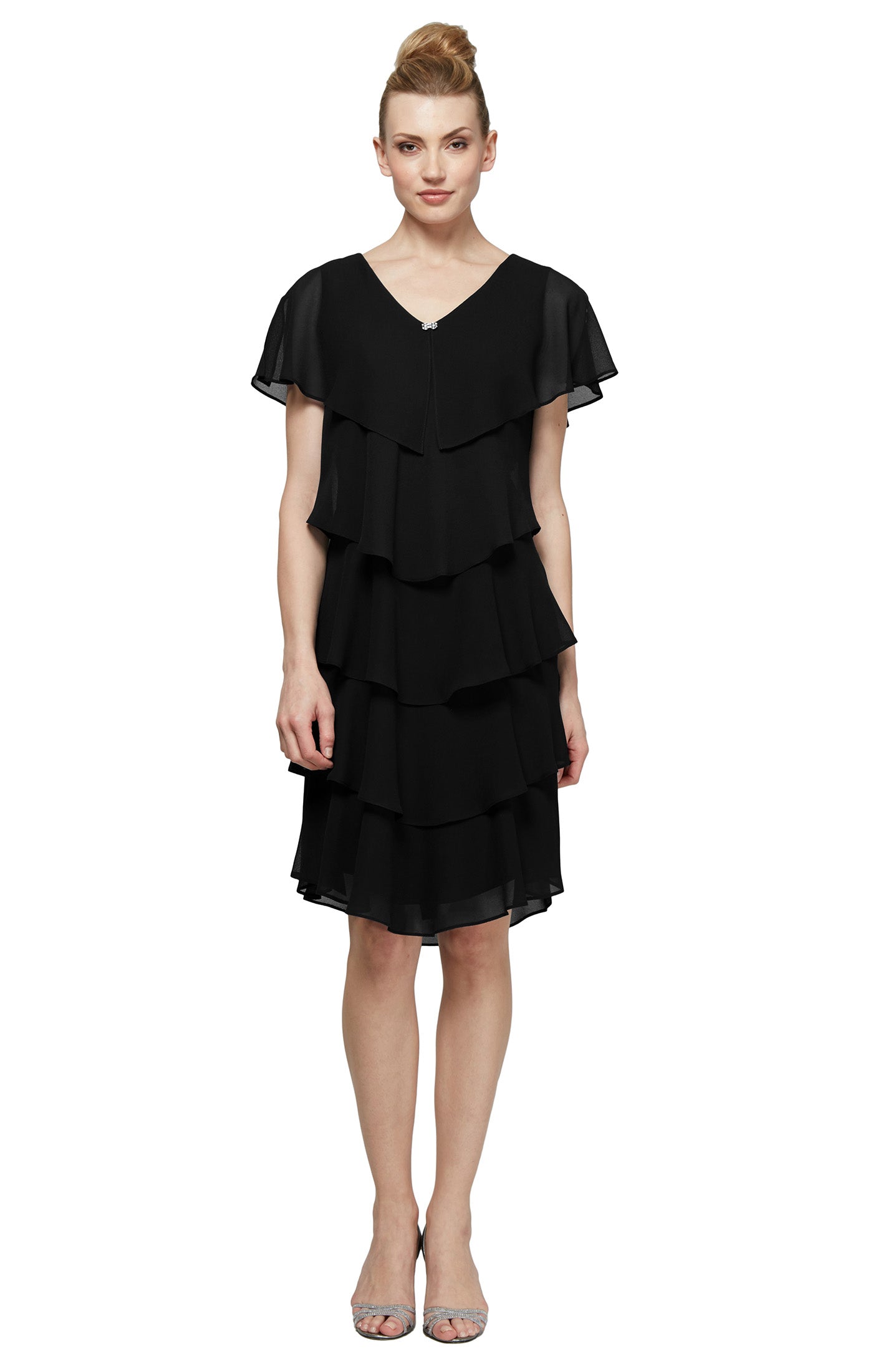 Georgette Tiered Cocktail Dress - Black