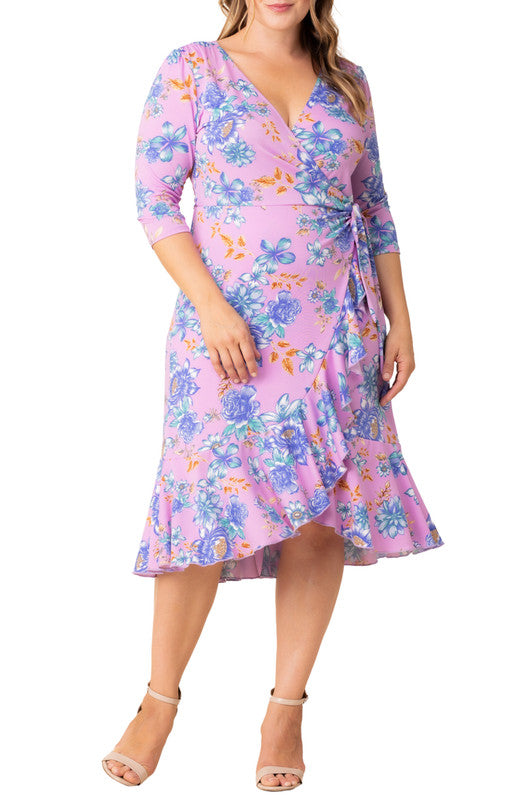 Purple Flirty Flounce Wrap Dress - Plus Purple Flirty Flounce Wrap Dress - Plus