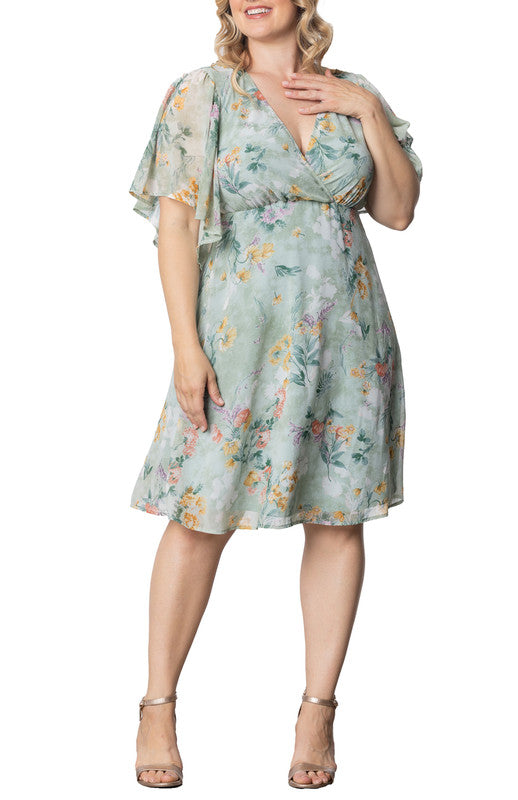 Sage Floral Print Florence Flutter Sleeve Dress - Plus Sage Floral Print / 5X Sage Floral Print Florence Flutter Sleeve Dress - Plus Sage Floral Print / 5X