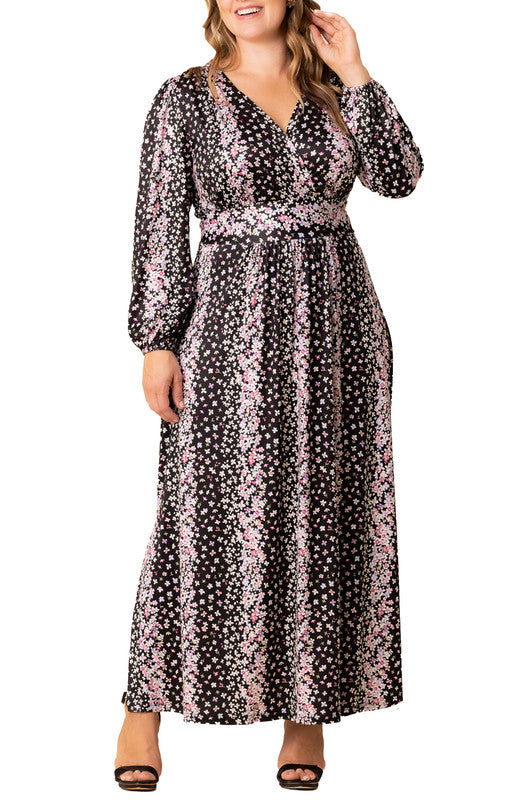 ecote floral fishnet long sleeve maxi dress Ecote Floral Fishnet Long-Sleeve Maxi Dress