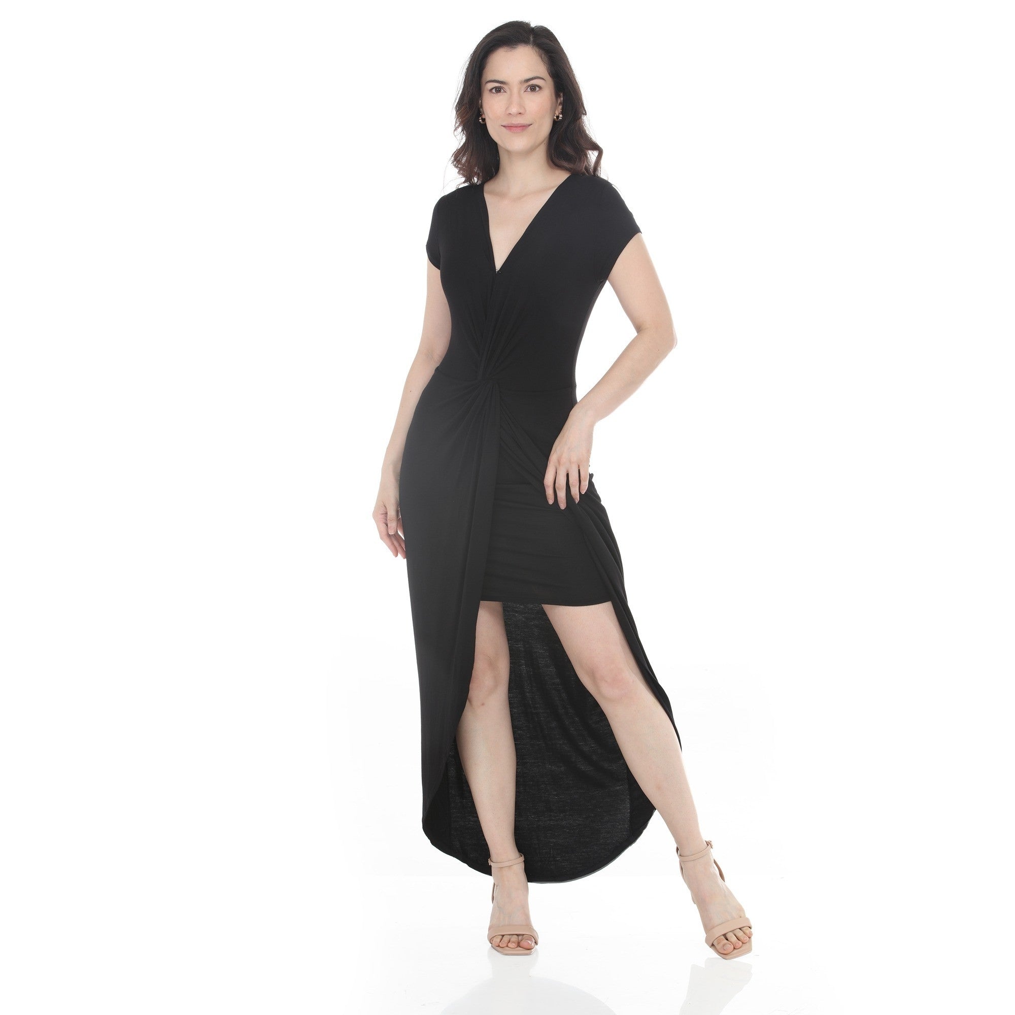 White Mark Women's Twist Front High Low Skirt Maxi Dress Black / L White Mark Women's Twist Front High Low Skirt Maxi Dress Black / L