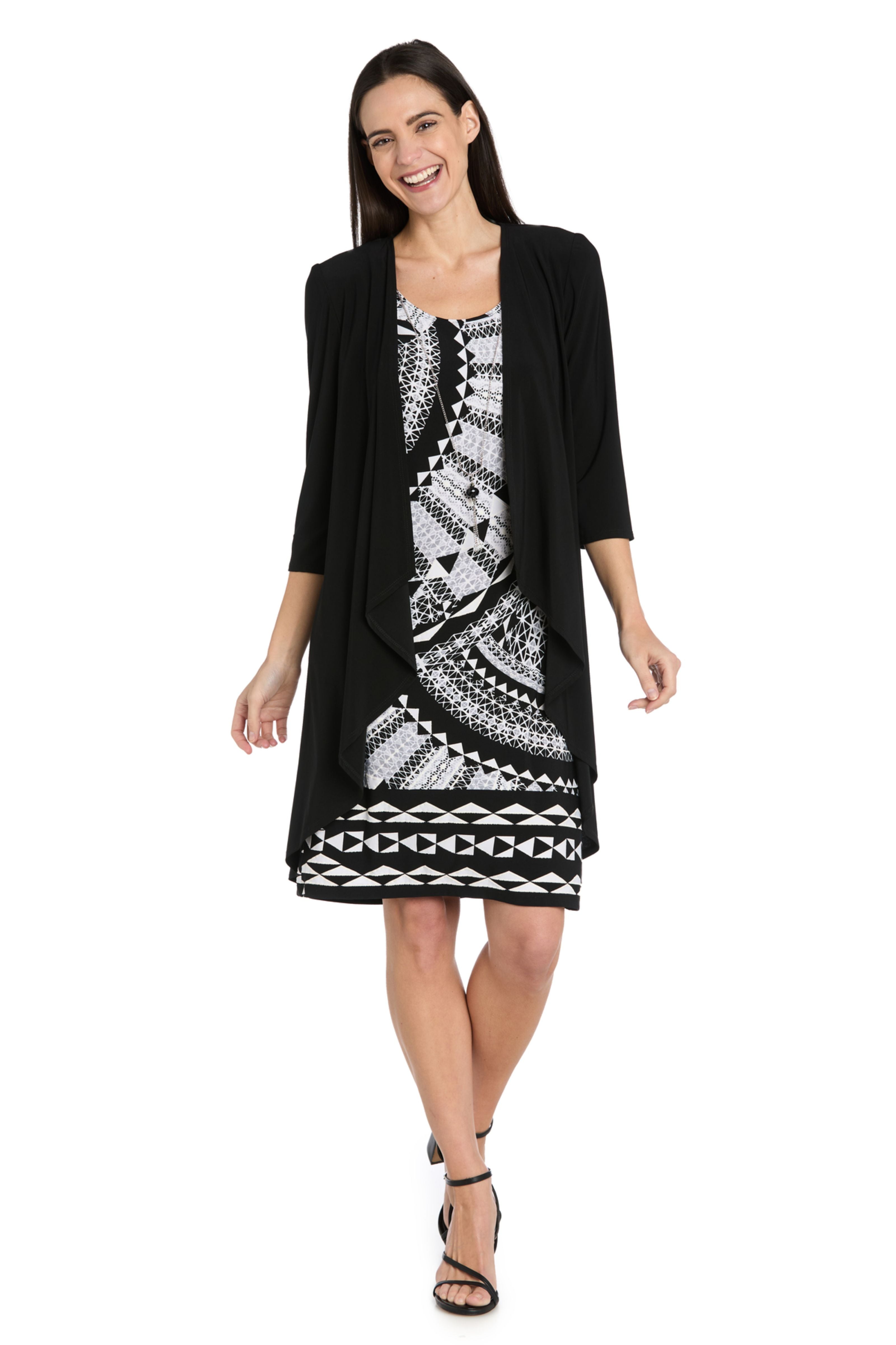 R & M Richards Women's 2Pc Puff Print Jersey Jacket Dress, White, 14