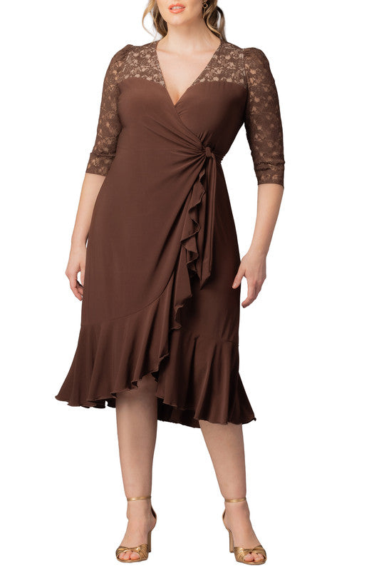 Lavish Lace Wrap Dress -Chocolate