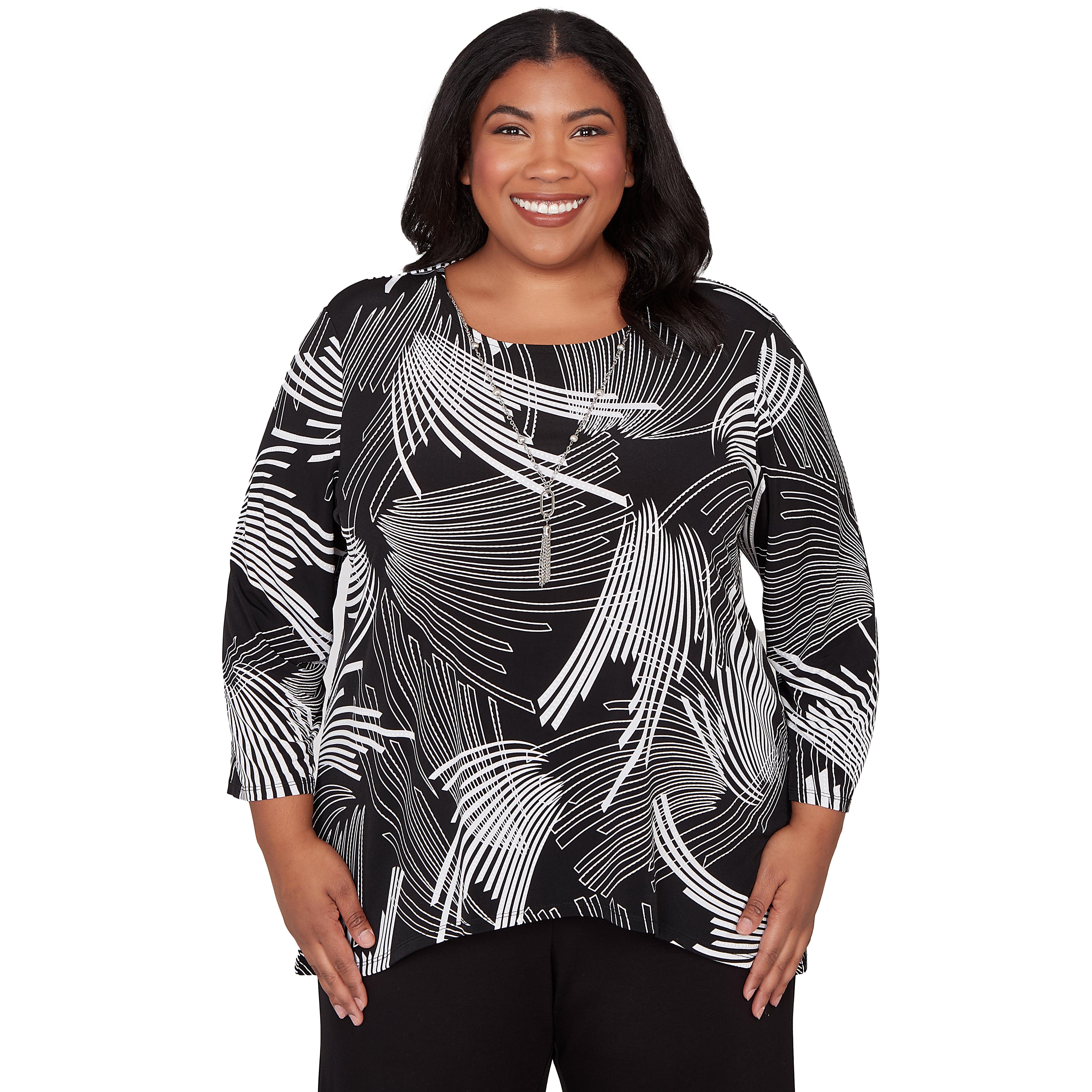 Alfred Dunner Geometric Sharkbite Hem Top with Necklace - Plus Alfred Dunner Geometric Sharkbite Hem Top with Necklace - Plus