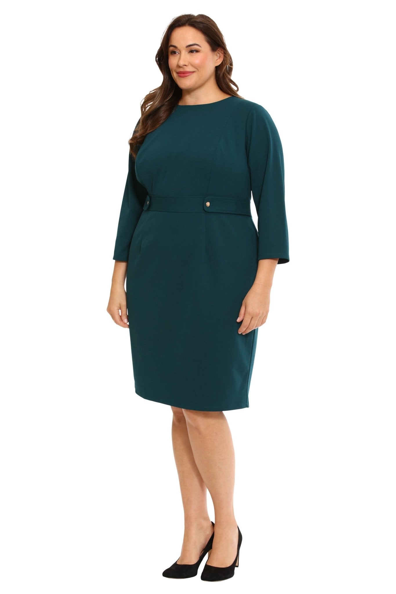 3/4 Sleeve Sheath With Buttons - Plus - DressbarnDresses