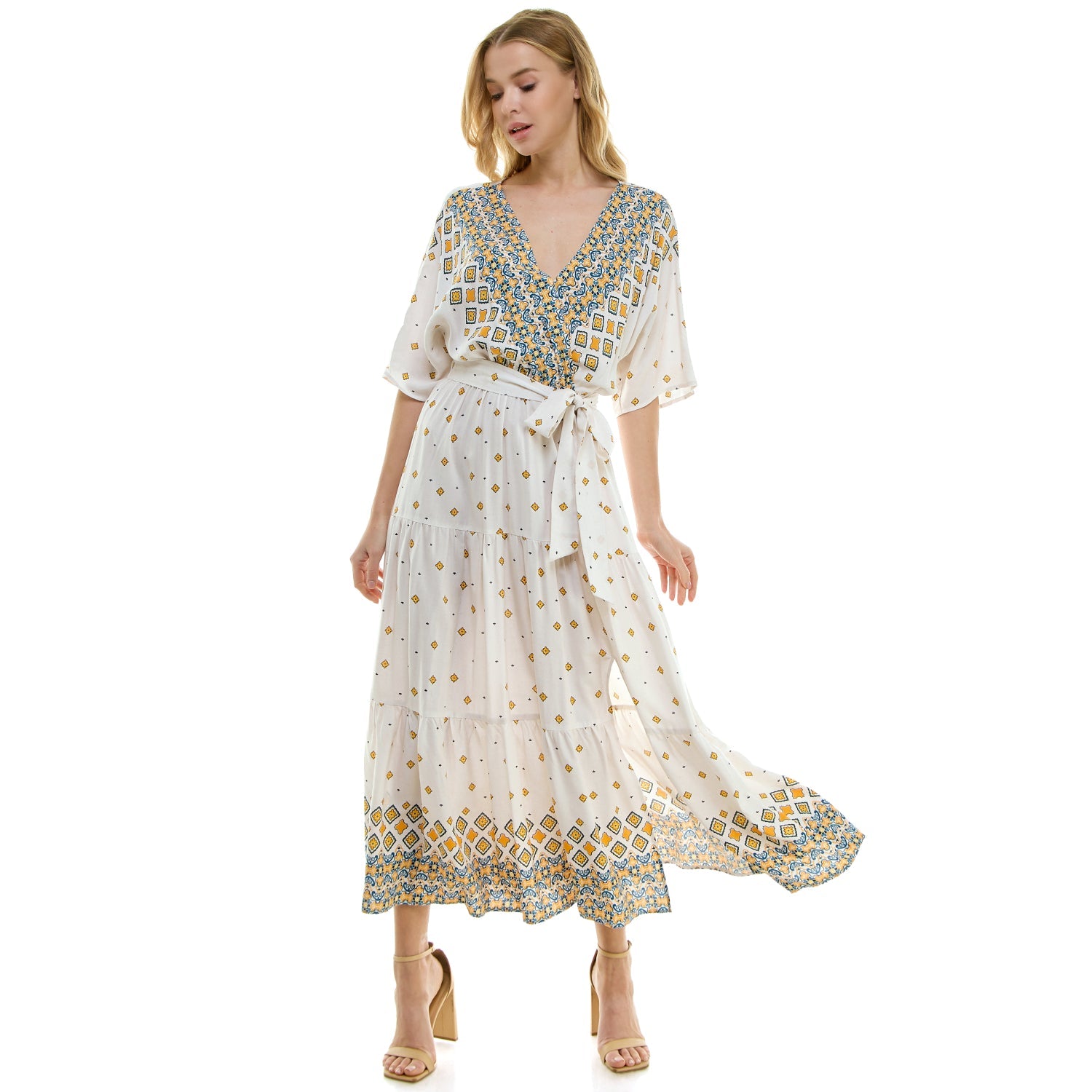3/4 Sleeve Wrap Style Midi Dress Dressbarn 3/4 Sleeve Wrap Style Midi Dress Dressbarn