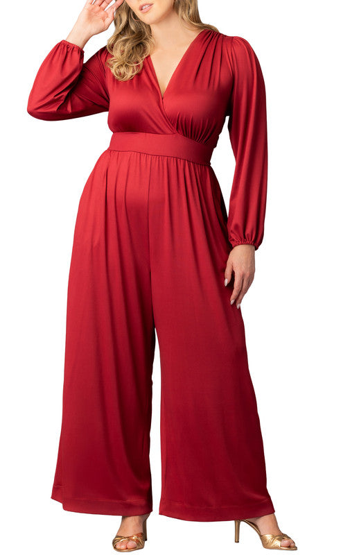 red long sleeve dress plus size Kiyonna Plus Size Brigitte Long Sleeve Wide Leg Jumpsuit