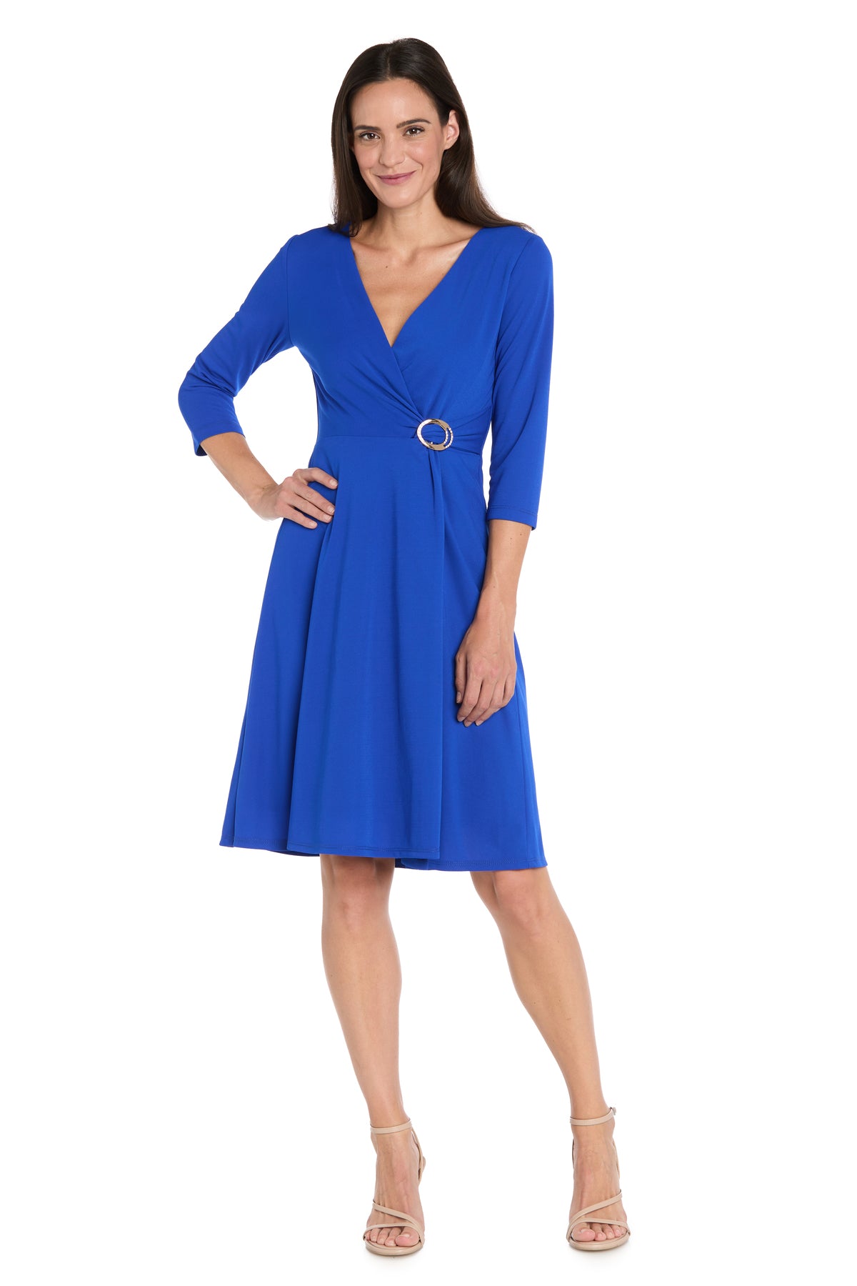 Jersey Faux Wrap with 3/4 Sleeves