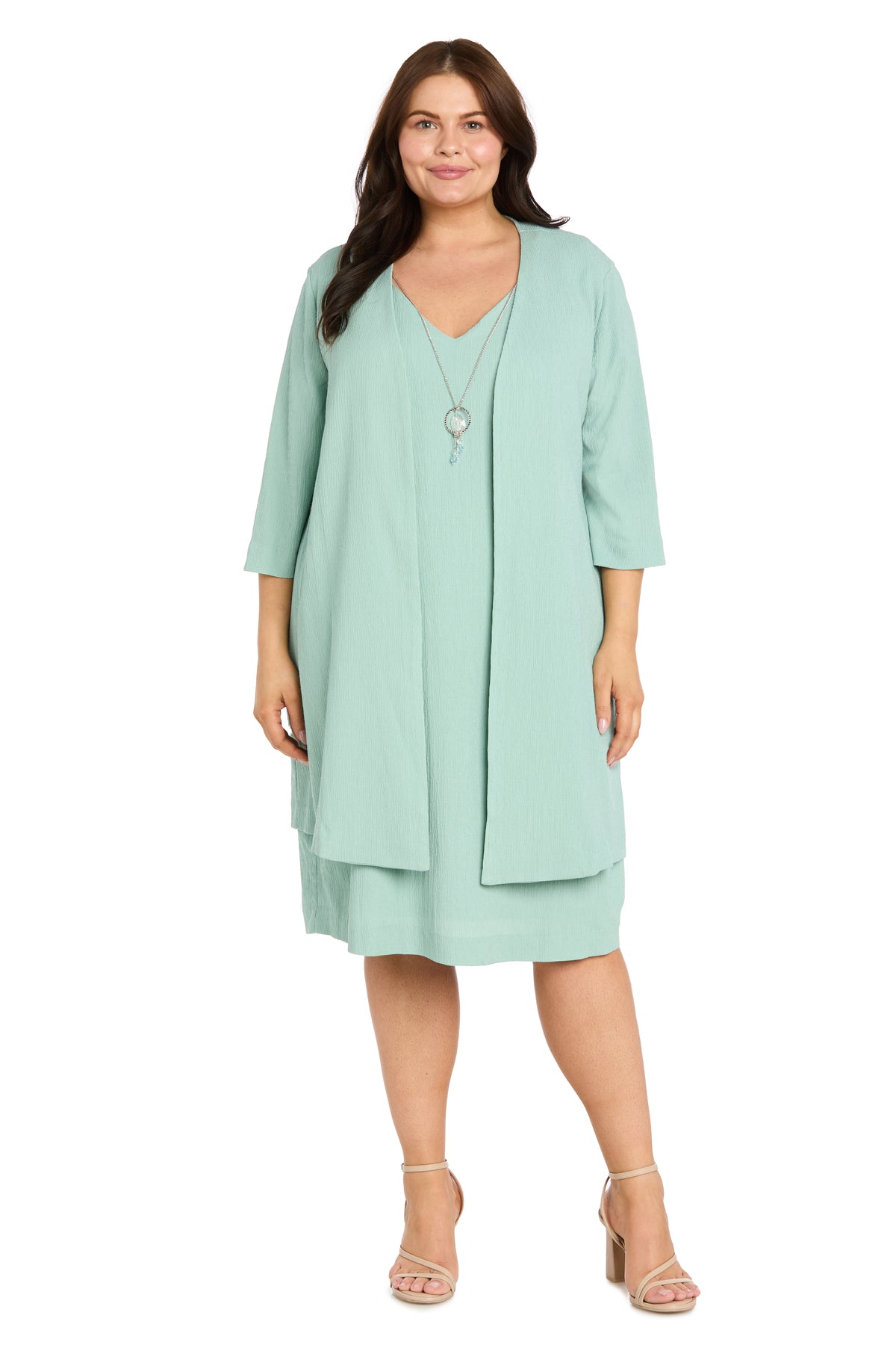 2Pc Jacket Dress with Necklace -Plus Sage / 20W 2Pc Jacket Dress with Necklace -Plus Sage / 20W