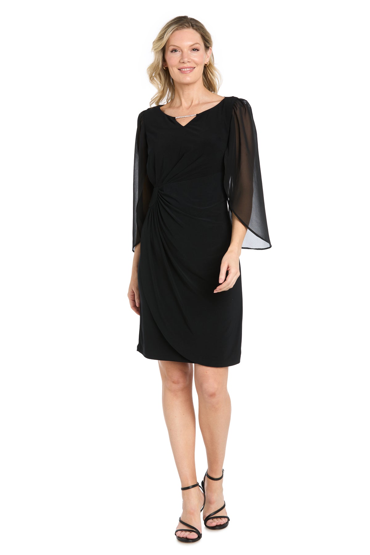 Short Jersey Dress with Tulip Chiffon Sleeve - Black Dressbarn Short Jersey Dress with Tulip Chiffon Sleeve - Black Dressbarn