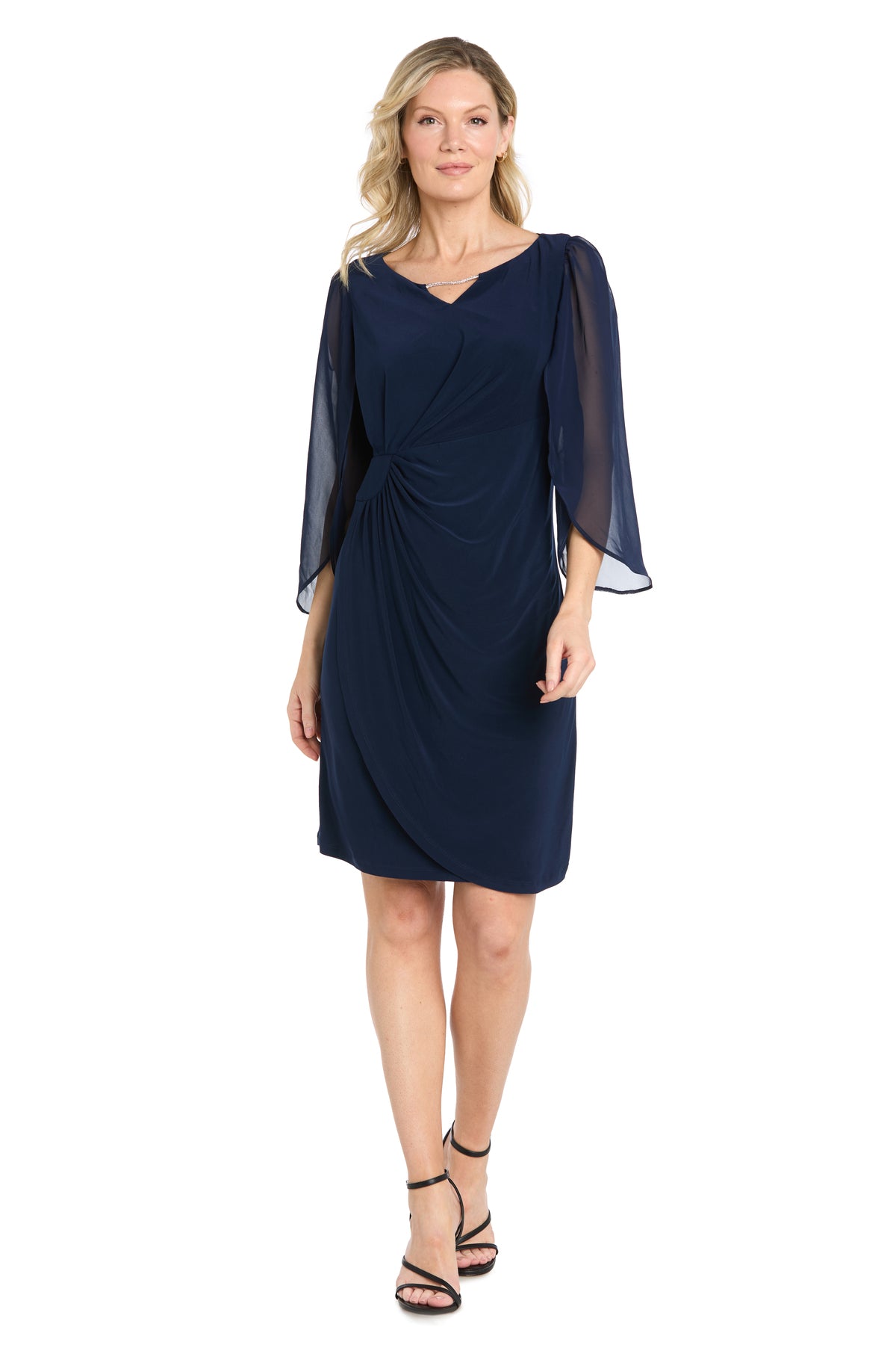 Short Jersey Dress with Tulip Chiffon Sleeve