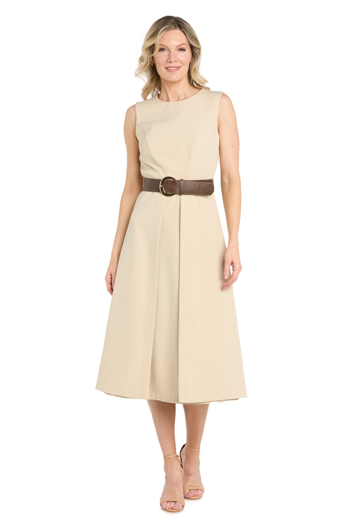 twill midi dress Women's Elsie Sheath Short Sleeved Twill Midi Dress S/M/L Beige/Black MEAN BLVD