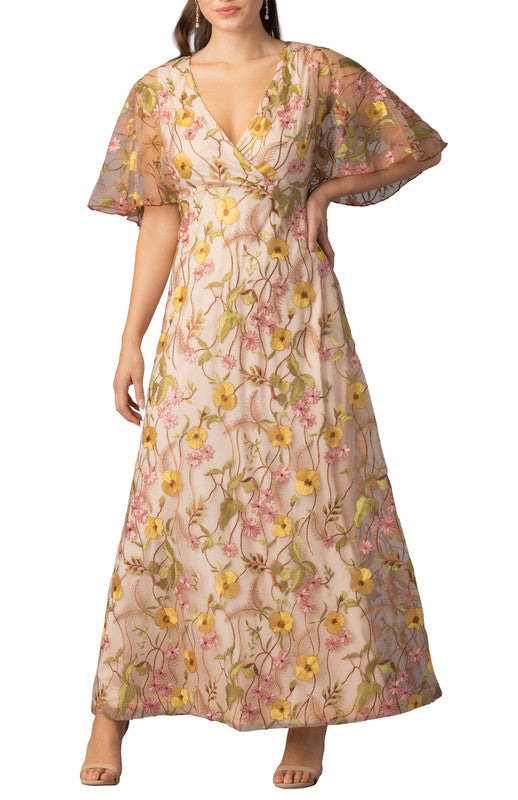 embroidered garden dress Luxury Embroidery Long Evening Dress Garden Floral Vintage Formal Prom Bartolini