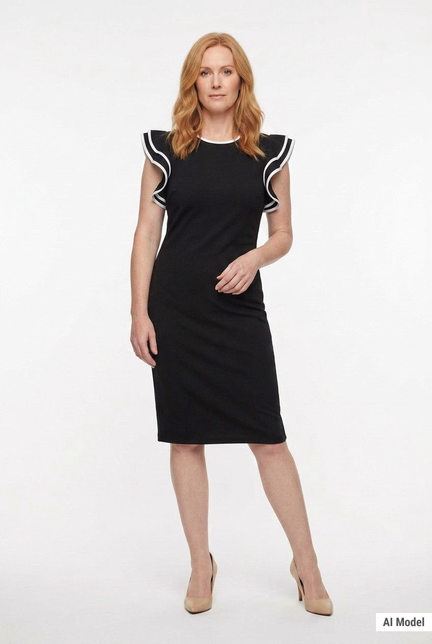 Ruffle Sleeve Dress with Contrast Tipping, Petite