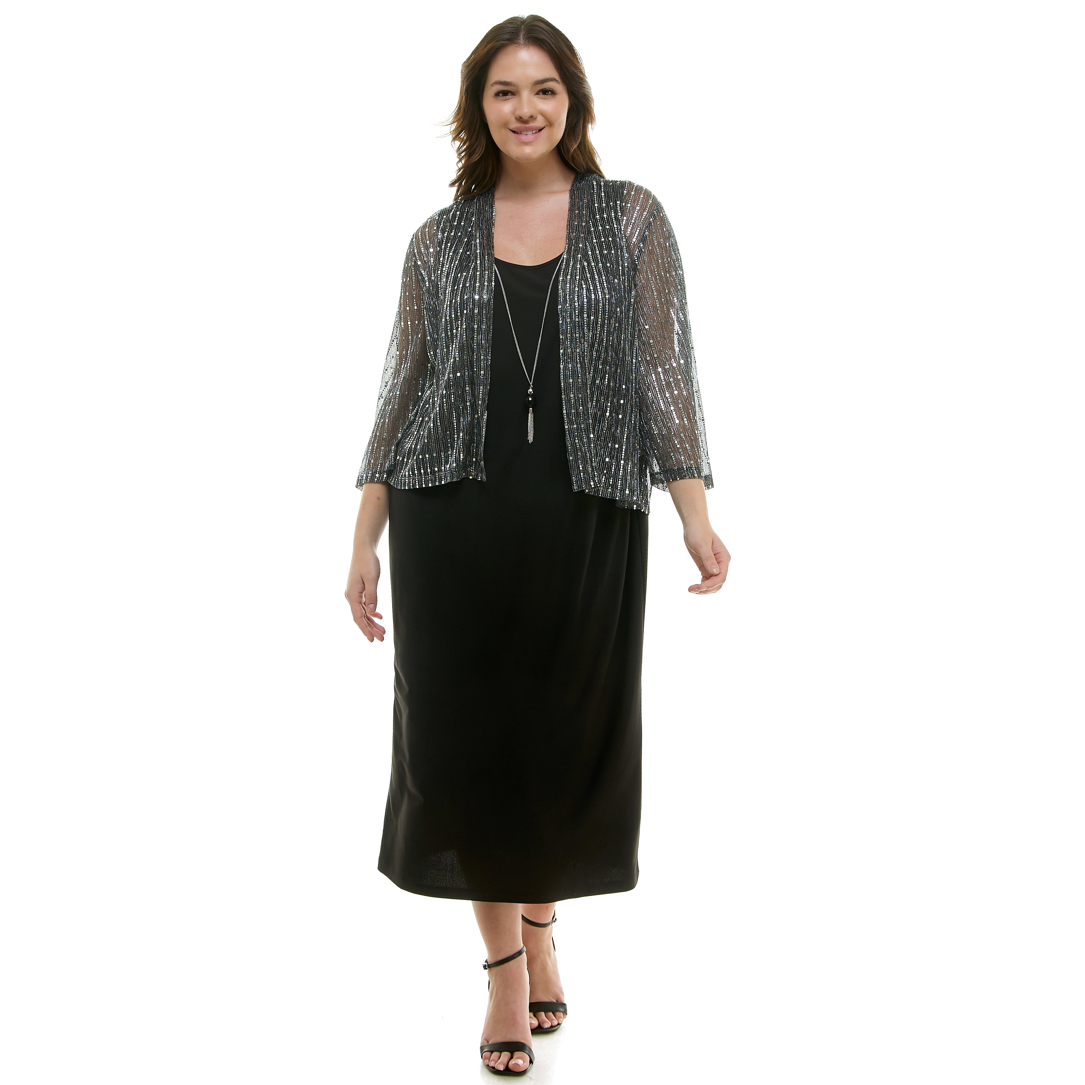 Striped Jacket Tank Dress with Detachable Necklace - Plus Dressbarn Striped Jacket Tank Dress with Detachable Necklace - Plus Dressbarn