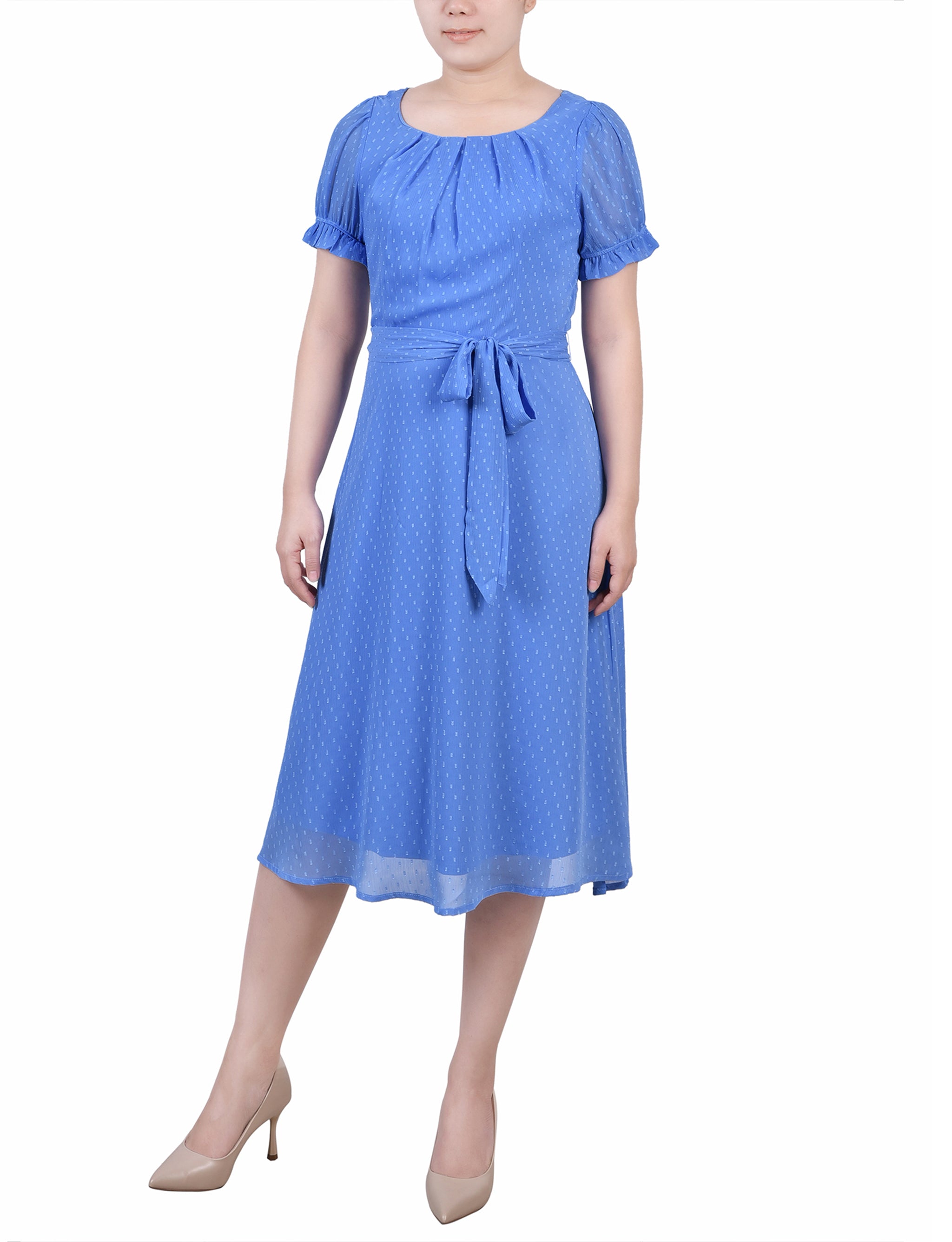 Short Sleeve Belted Swiss Dot Dress Granada Sky Rectangle / XL Short Sleeve Belted Swiss Dot Dress Granada Sky Rectangle / XL