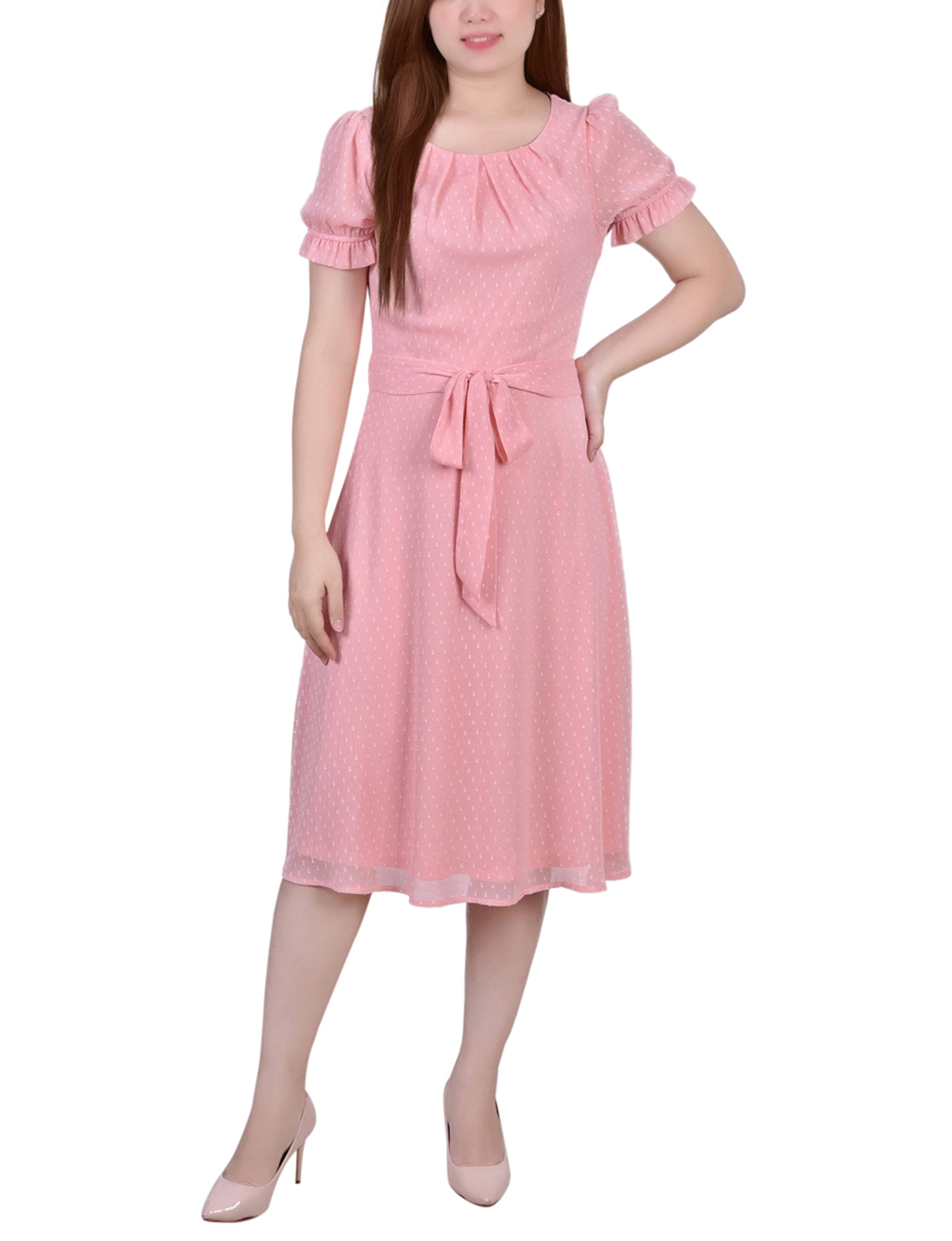 pink swiss dot dress Swiss Dot Cap Sleeve Dress Dusty Blue / S