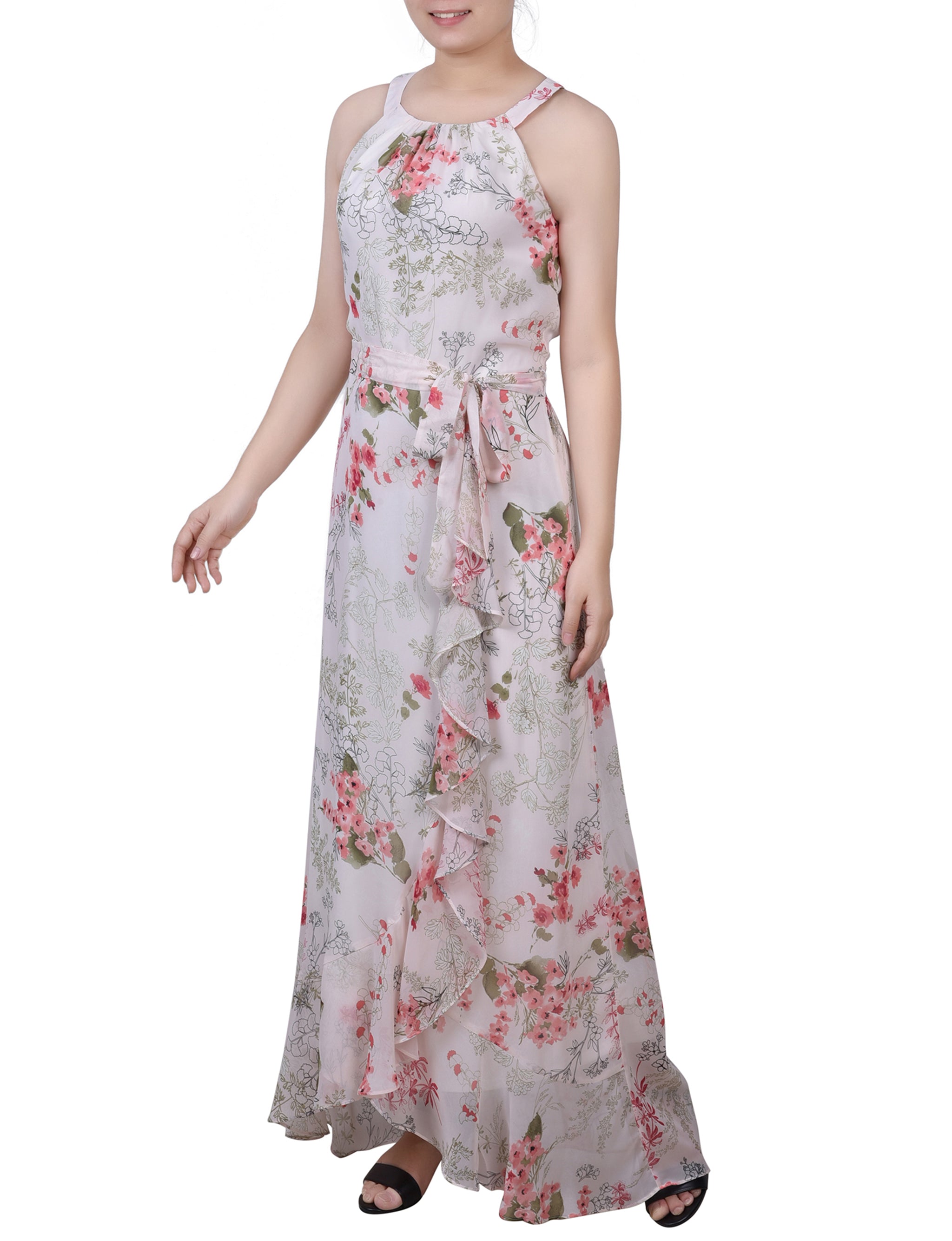 Ivory Floral Halter Front Chiffon Maxi Dress Dressbarn Ivory Floral Halter Front Chiffon Maxi Dress Dressbarn
