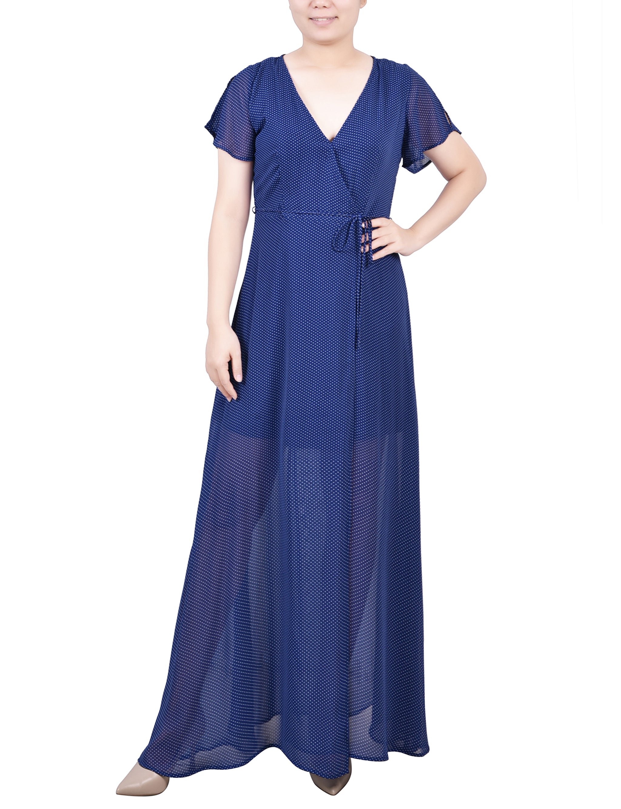 short sleeve chiffon maxi dress Stacees Bridesmaid Dress A-line V Neck Short Sleeve Chiffon Long/Floor-Length Pleated Waistband
