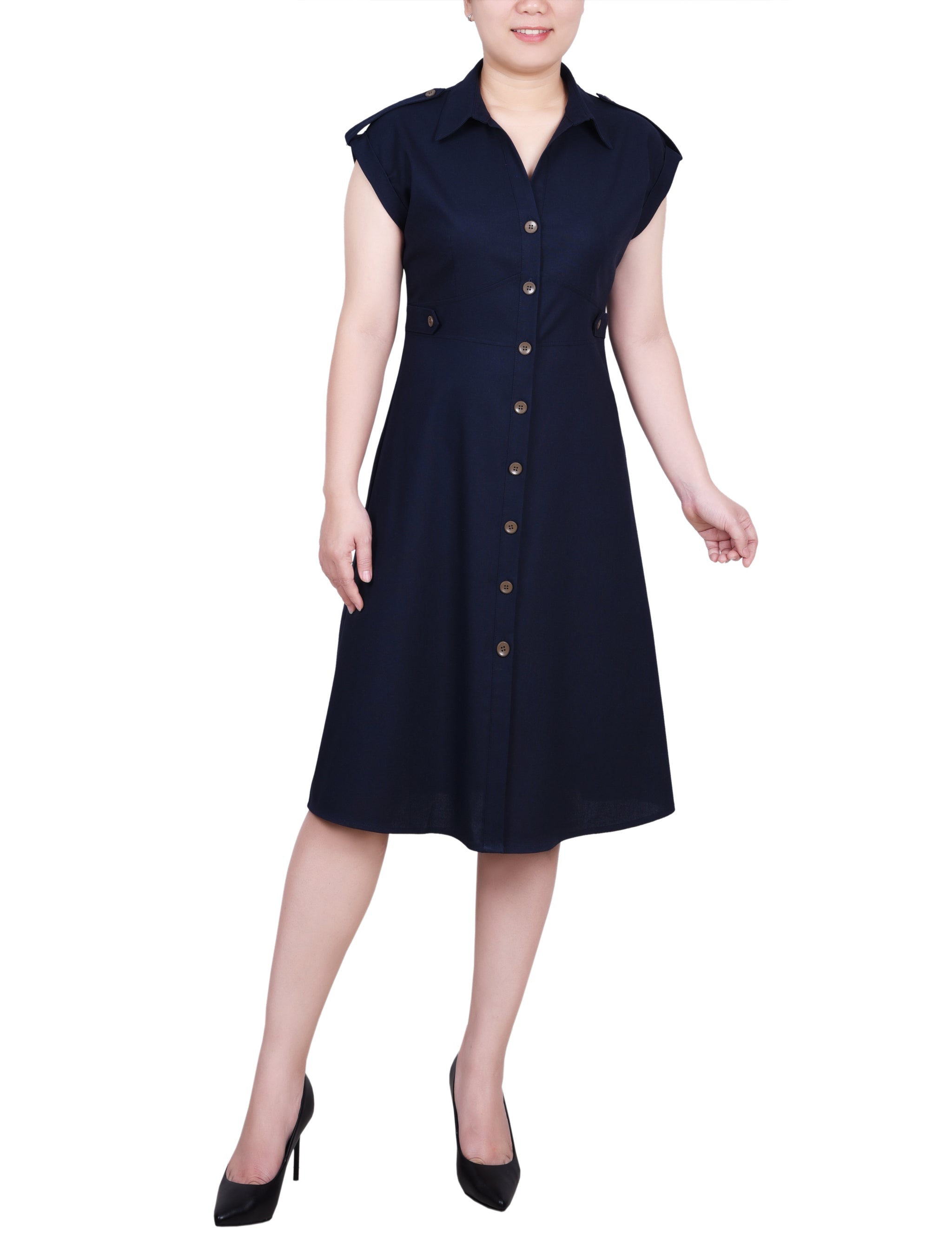 Navy Short Sleeve Button Front Linen Dress Dressbarn Navy Short Sleeve Button Front Linen Dress Dressbarn