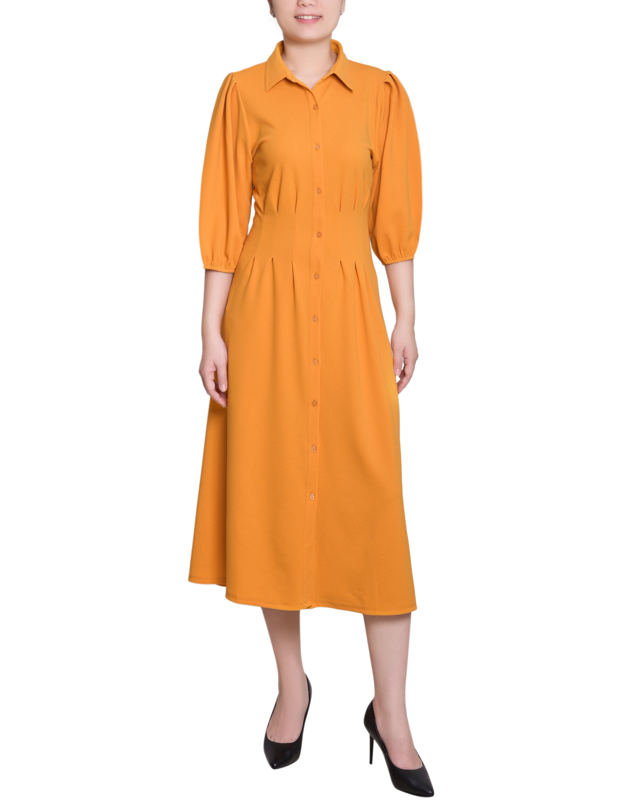 NY Collection Women's Elbow Sleeve Midi Dress - Mustard - Size 16 NY Collection Women's Elbow Sleeve Midi Dress - Mustard - Size 16