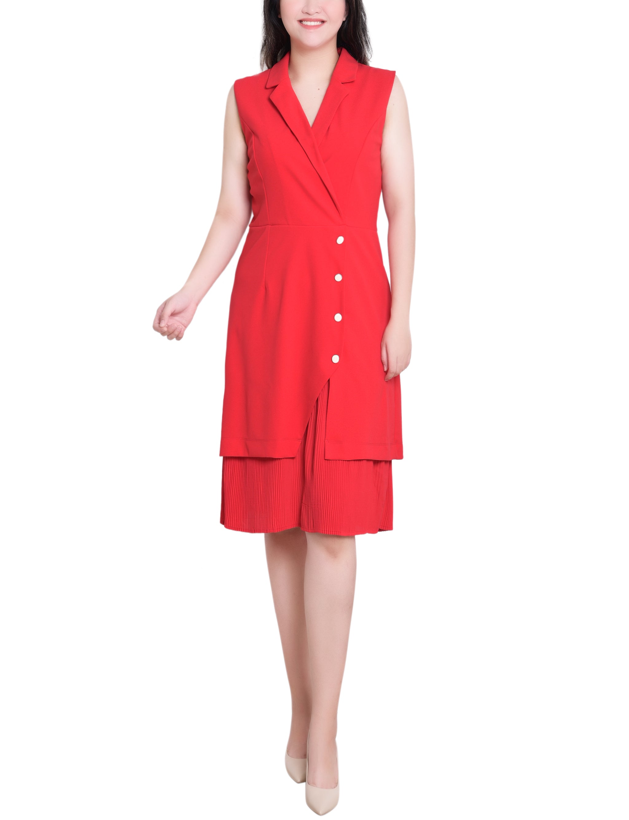 Sleeveless Suit with Pleated Skirt Fire Red / 16 Sleeveless Suit with Pleated Skirt Fire Red / 16