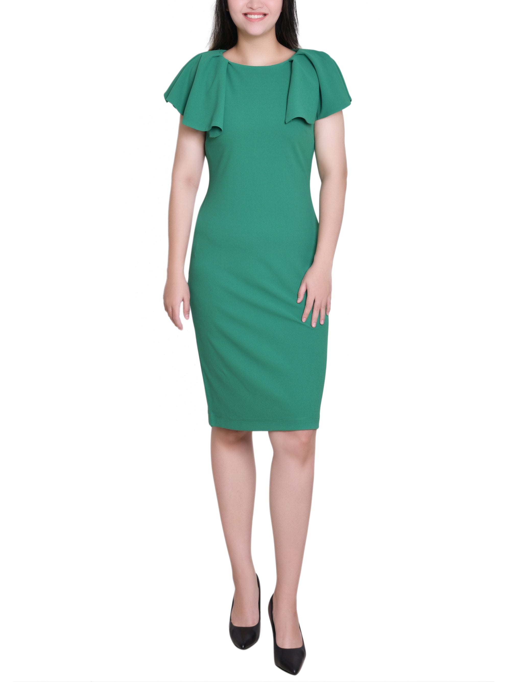 Flutter Sleeve Sheath Dress Emerald Green / 14 Flutter Sleeve Sheath Dress Emerald Green / 14