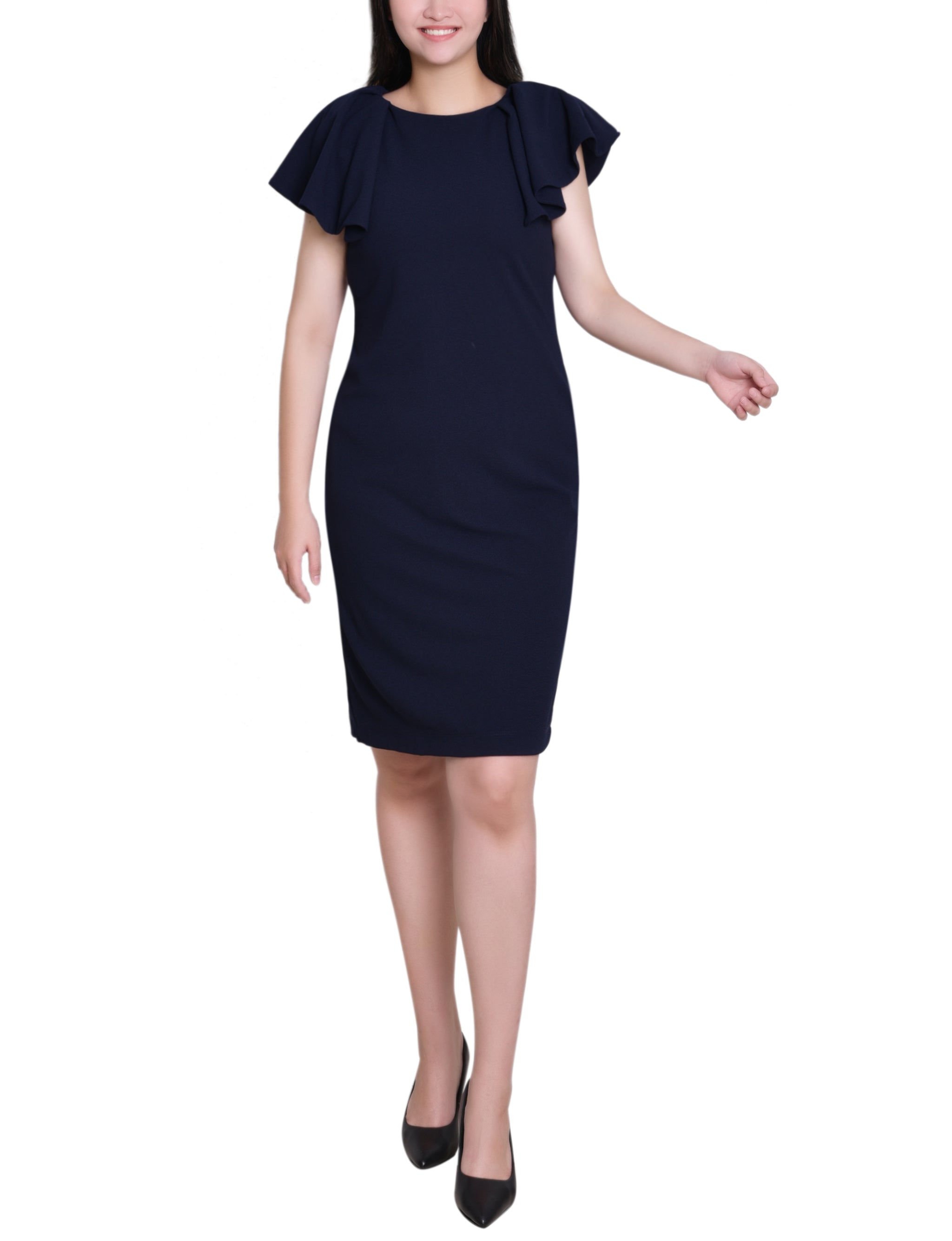 Navy Flutter Sleeve Sheath Dress Dressbarn Navy Flutter Sleeve Sheath Dress Dressbarn