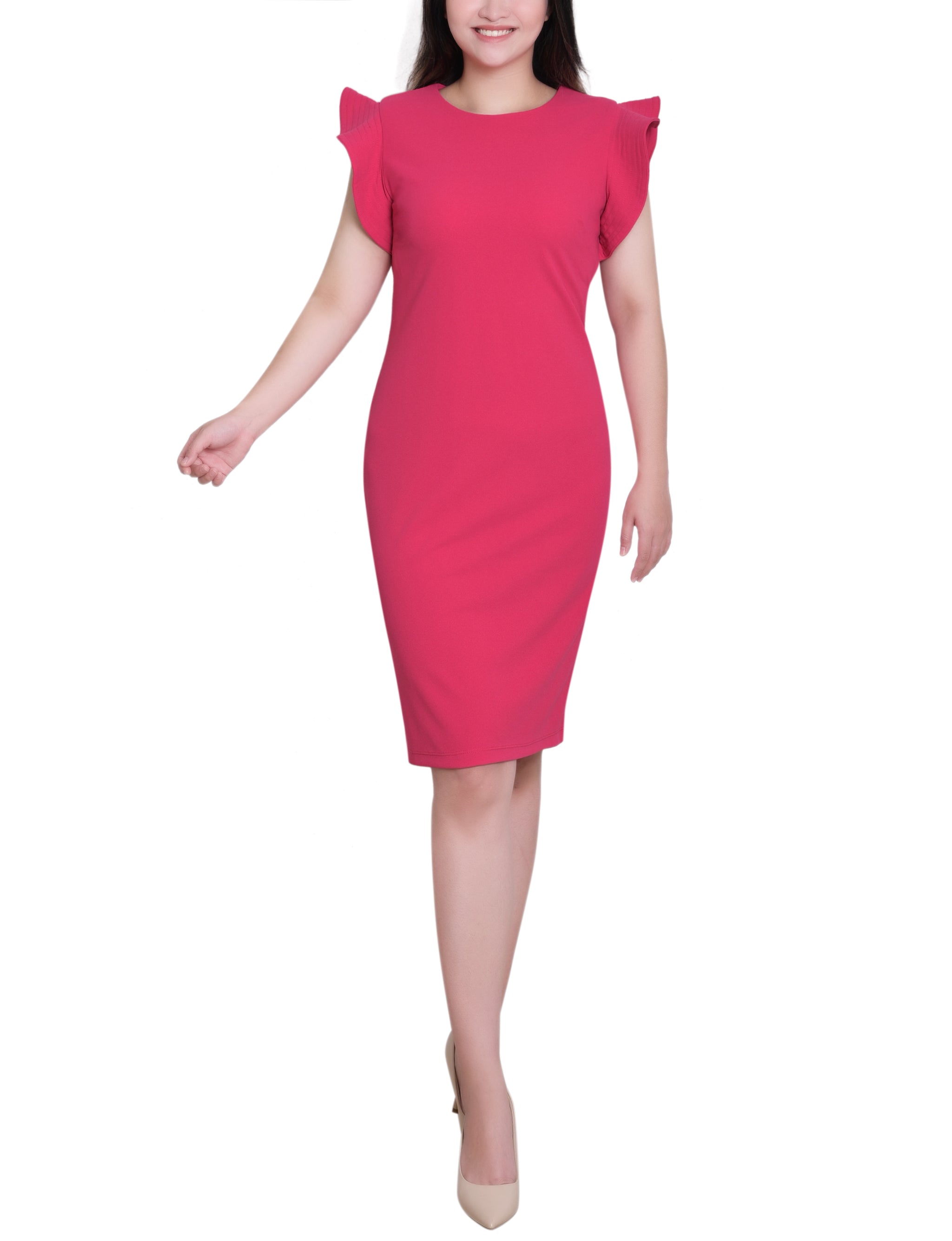 NY Collection Women's Ruffle Sleeve Scuba Dress - Pink - Size 10 NY Collection Women's Ruffle Sleeve Scuba Dress - Pink - Size 10