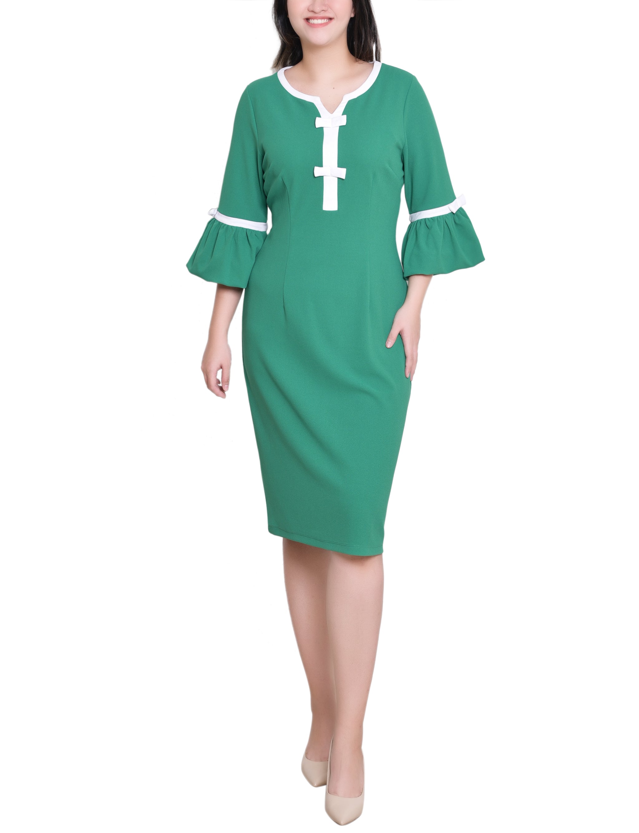 NY Collection Missy 3/4 Sleeve Contrast Detail Dress Dressbarn NY Collection Missy 3/4 Sleeve Contrast Detail Dress Dressbarn