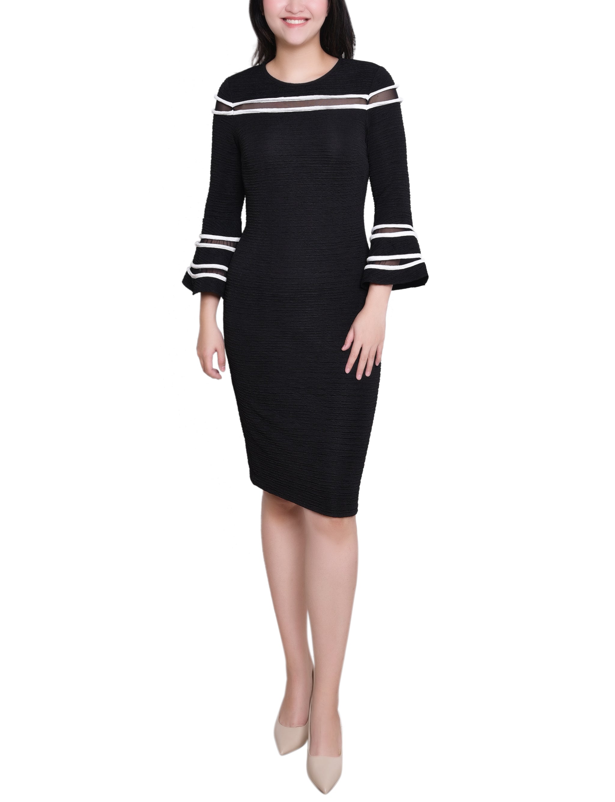 Black White Long Bell Sleeve Dress With Contrast Striping Dressbarn Black White Long Bell Sleeve Dress With Contrast Striping Dressbarn