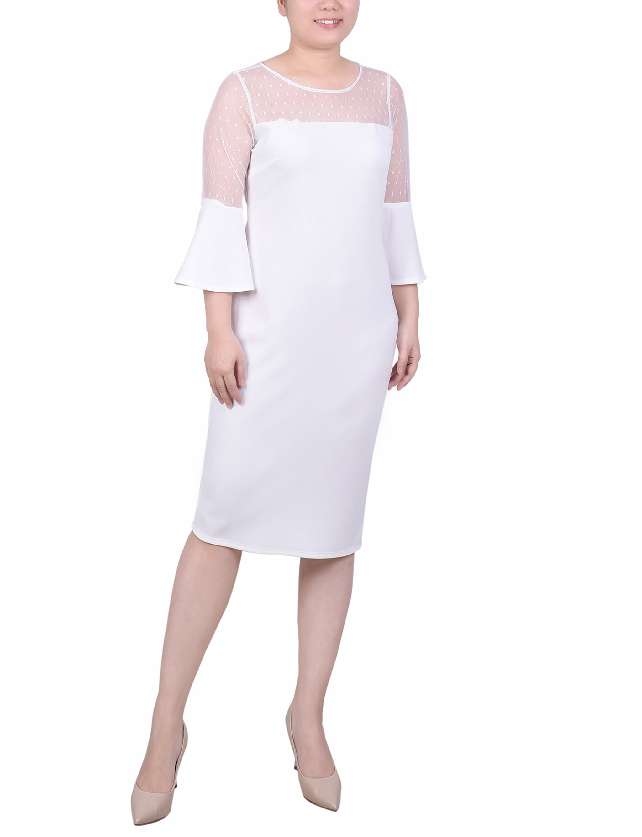 Ivory Illusion Neck Scuba Dress - Petite Dressbarn Ivory Illusion Neck Scuba Dress - Petite Dressbarn
