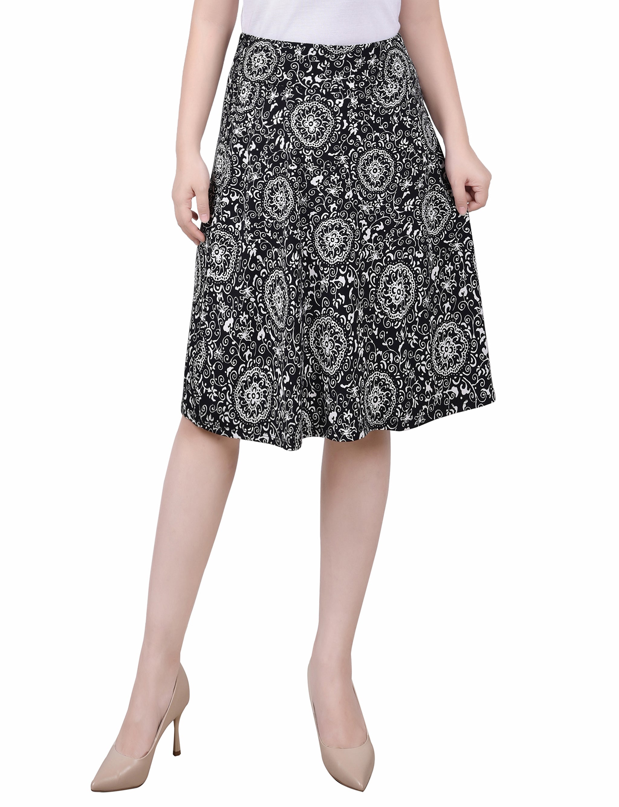 Black Doralflower Wide Waisted Knee Length Skirt - Petite PS Black Doralflower Wide Waisted Knee Length Skirt - Petite PS