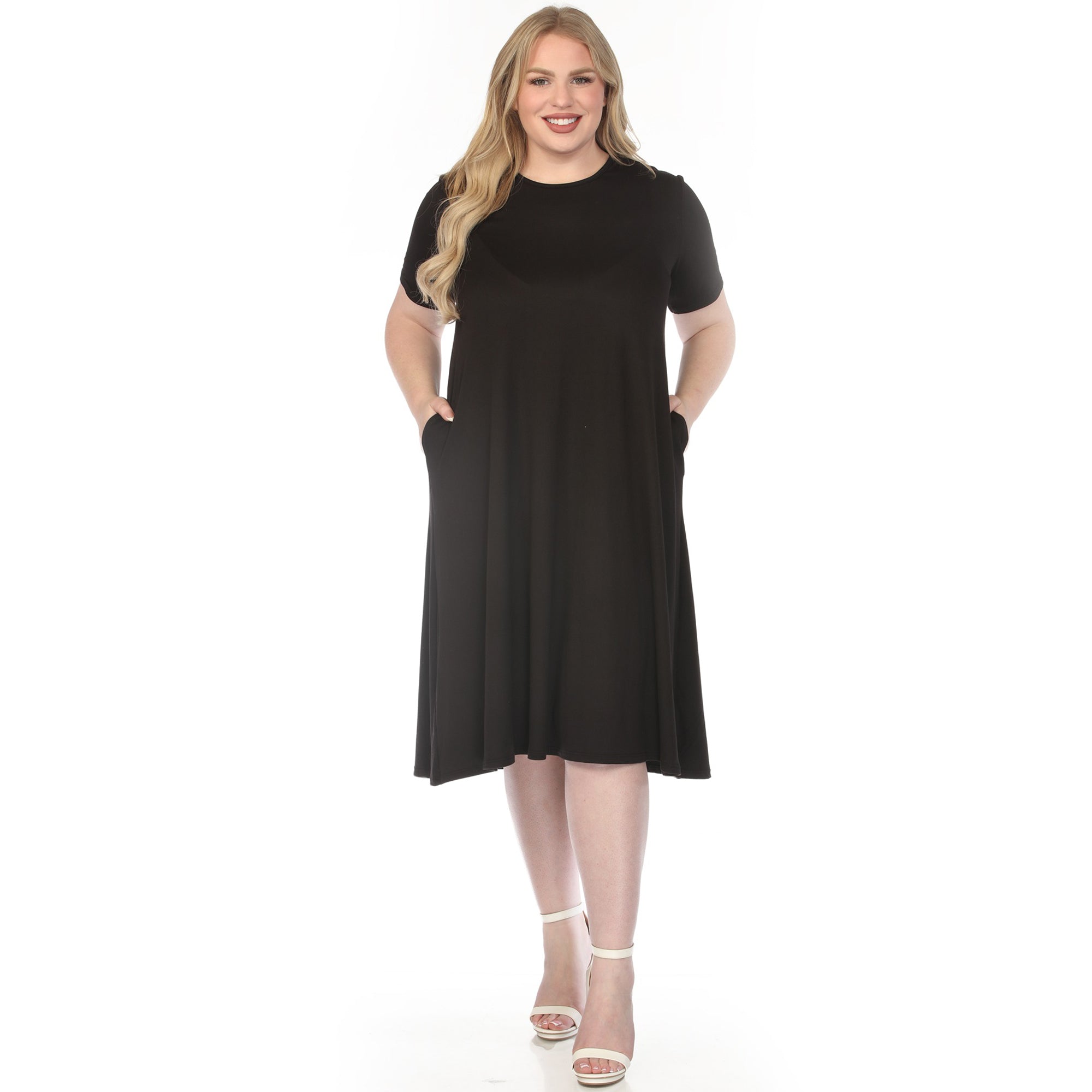 White Mark Women's Plus Size Crew Neck T-Shirt Dress, Black, 2X