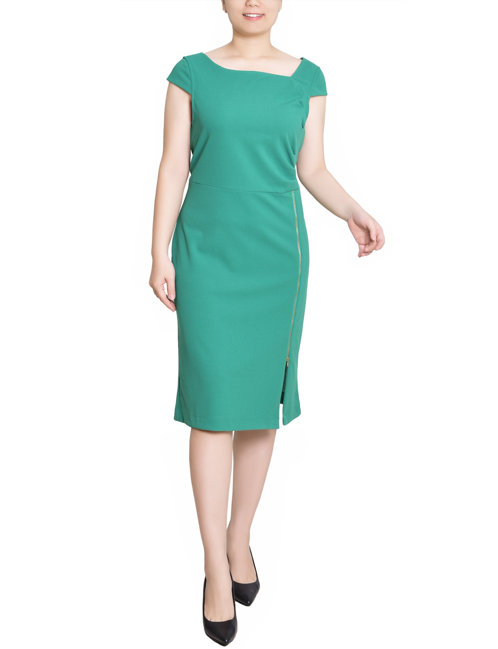 Emerald Green Cap Sleeve Exposed Zipper Dress - Petite Dressbarn Emerald Green Cap Sleeve Exposed Zipper Dress - Petite Dressbarn