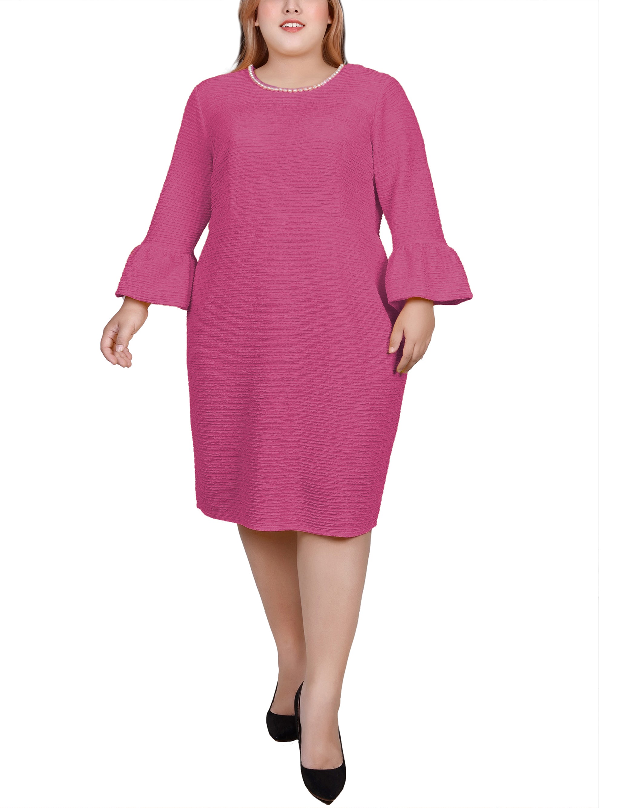 NY Collection Plus Size 3/4 Length Pearl Detail Dress NY Collection Plus Size 3/4 Length Pearl Detail Dress