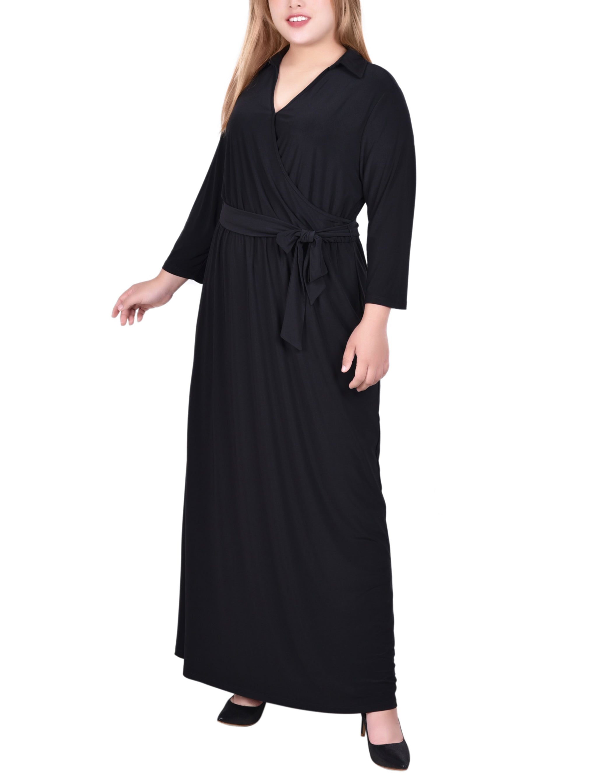 NY Collection Plus Size 3/4 Sleeve Belted Maxi Dress NY Collection Plus Size 3/4 Sleeve Belted Maxi Dress