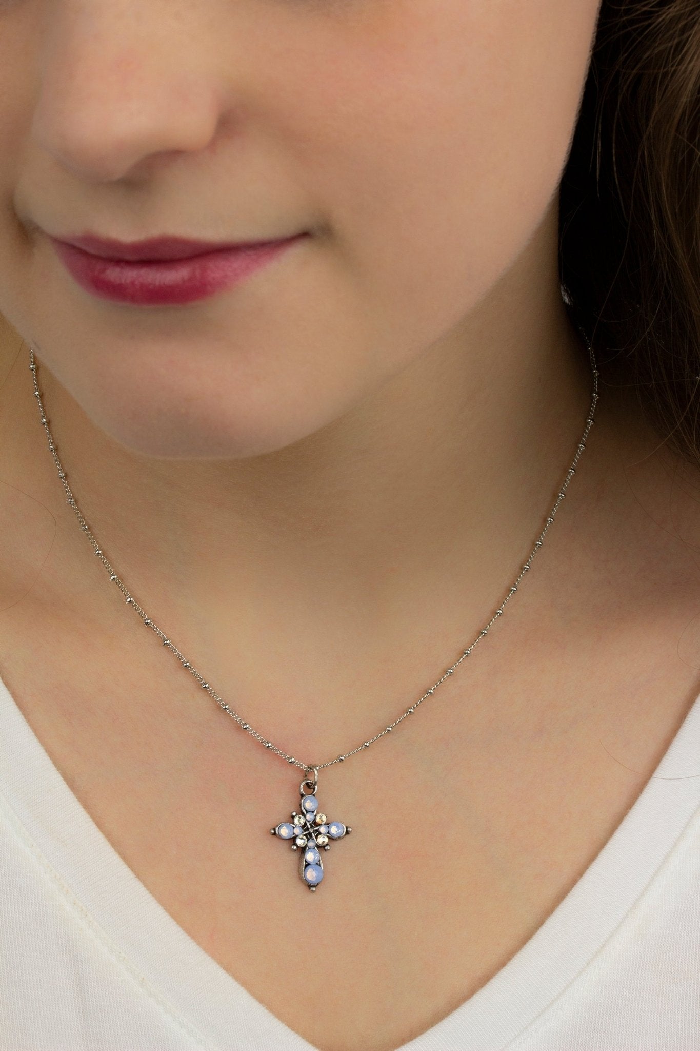 Air Blue Opal Mini Cross Pendant Necklace - DressbarnNecklaces