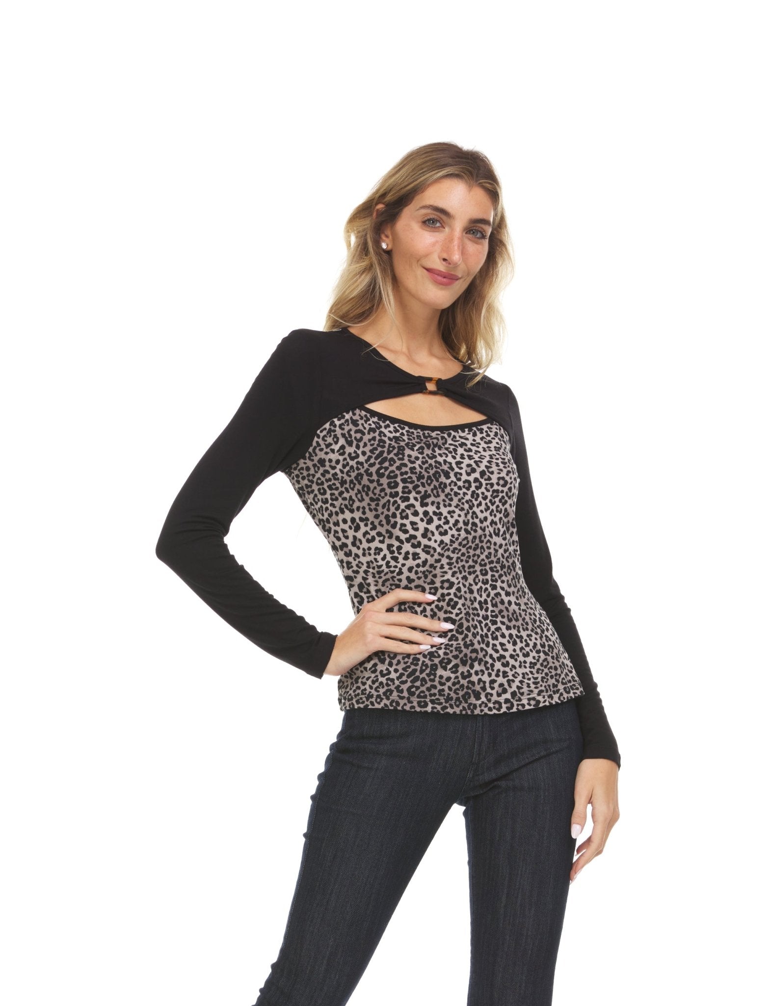 Animal Print With Cut Out Necklace Novelty Top - DressbarnShirts & Blouses