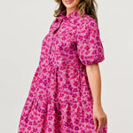 Ballon sleeve collar and button front A-Line midi dress with poplin floral - DressbarnDresses