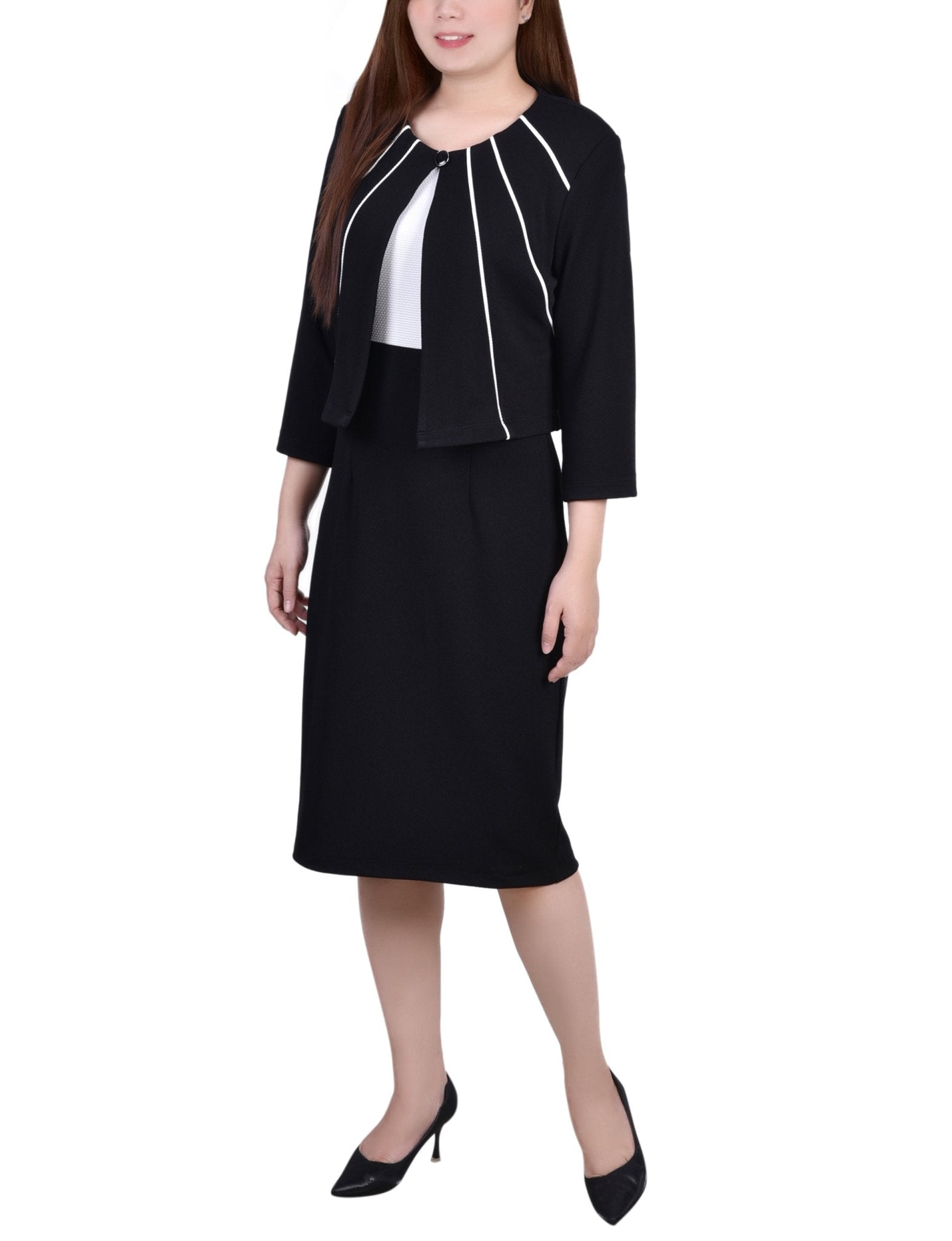 Black 2 Piece Colorblocked Dress Set - Petite Black 2 Piece Colorblocked Dress Set - Petite