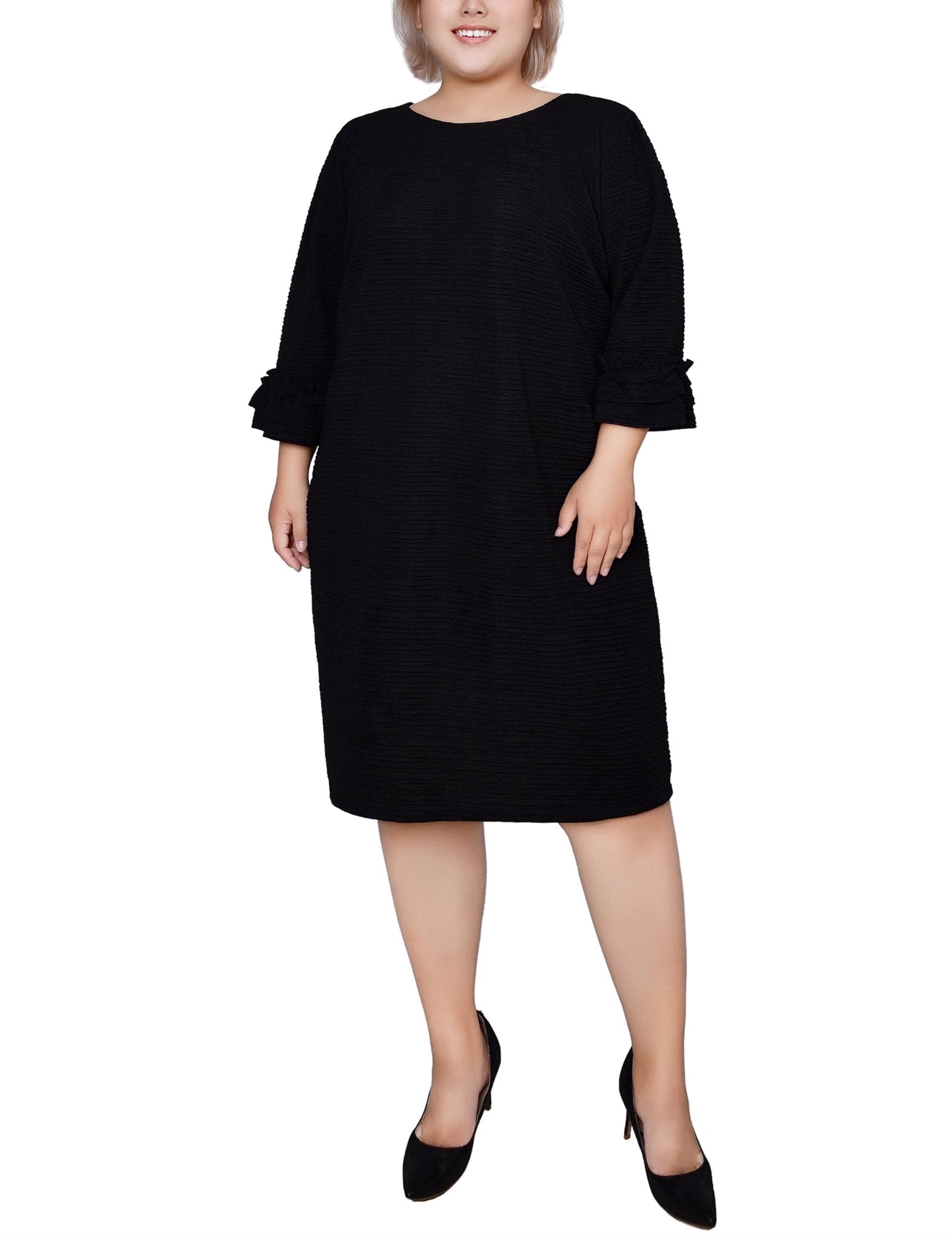 Black 3/4 Sleeve Textured Knit Dress - Plus Black 3/4 Sleeve Textured Knit Dress - Plus