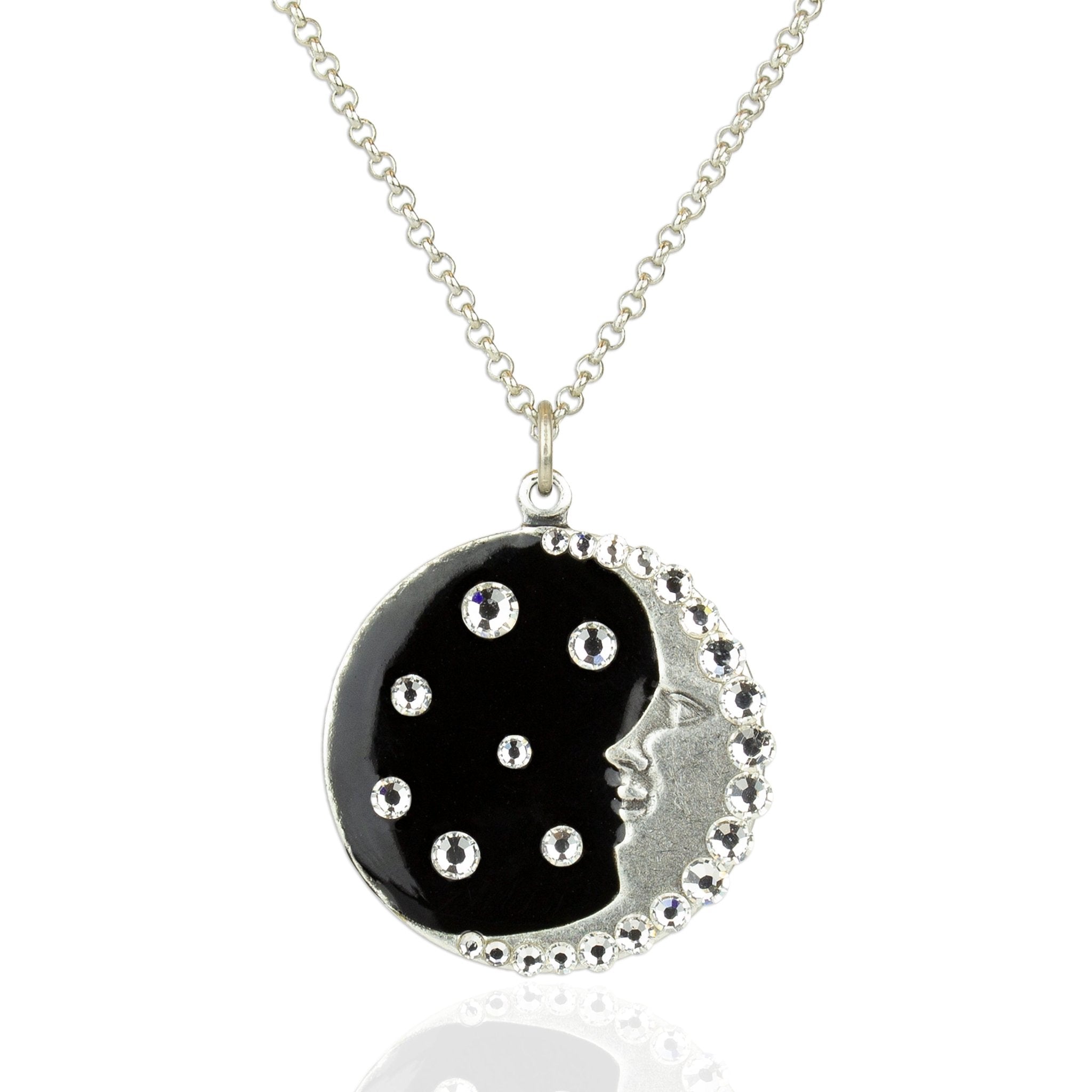 Black & Crystal Man in the Moon Pendant Necklace - DressbarnNecklaces
