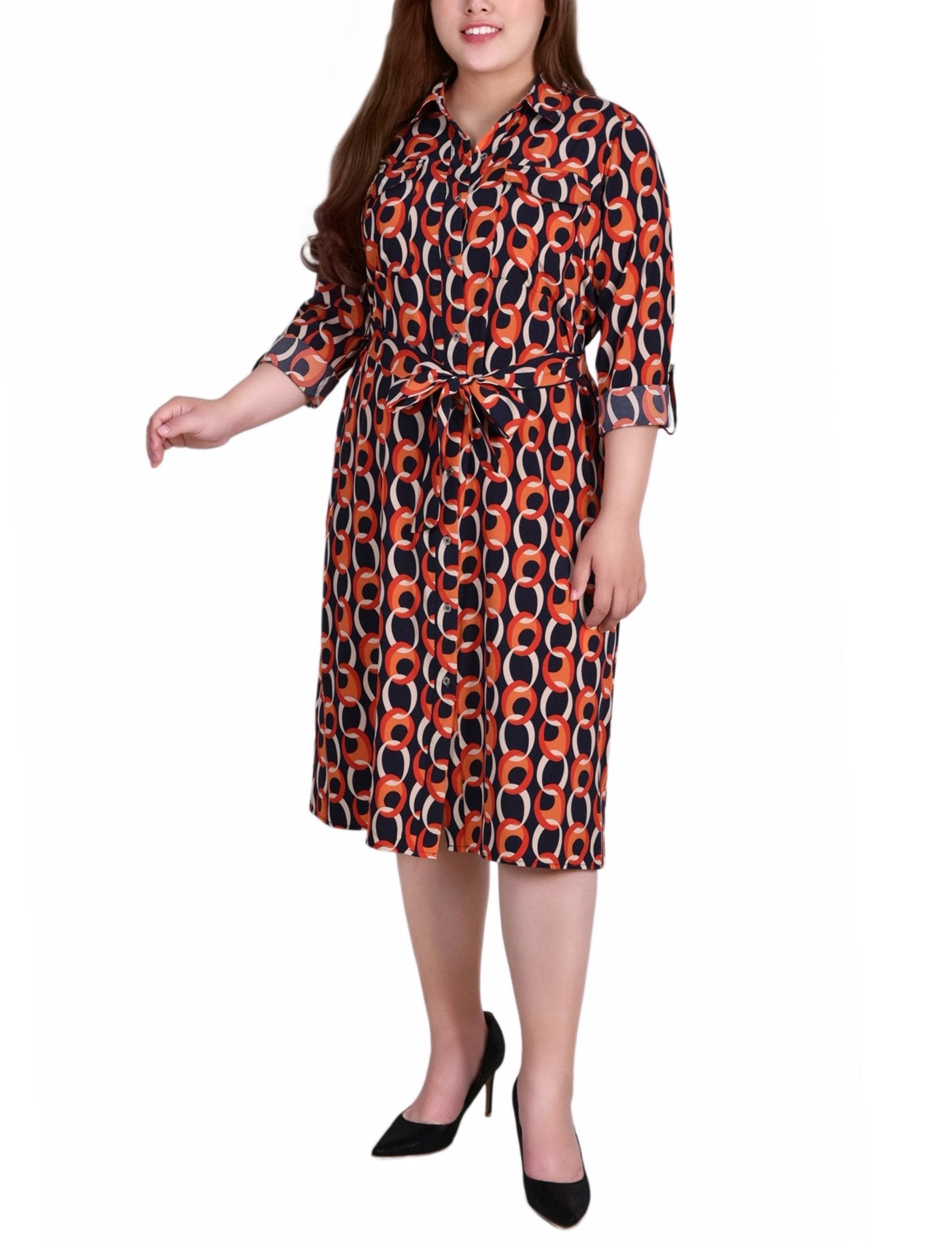 red belted shirt dress Solid Linen Belted Shirt Dress