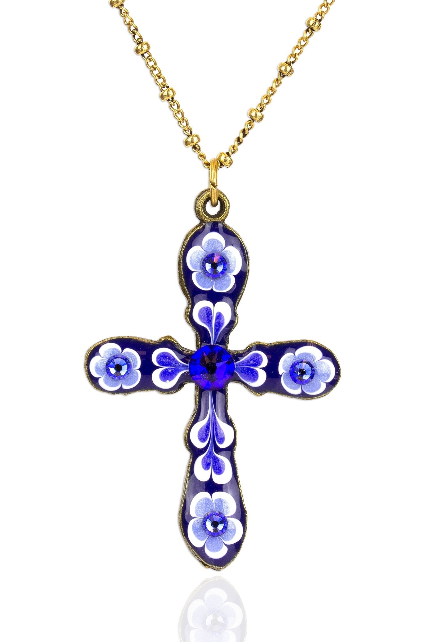 Blue & White Enamel Garden Cross Pendant Necklace - DressbarnNecklaces