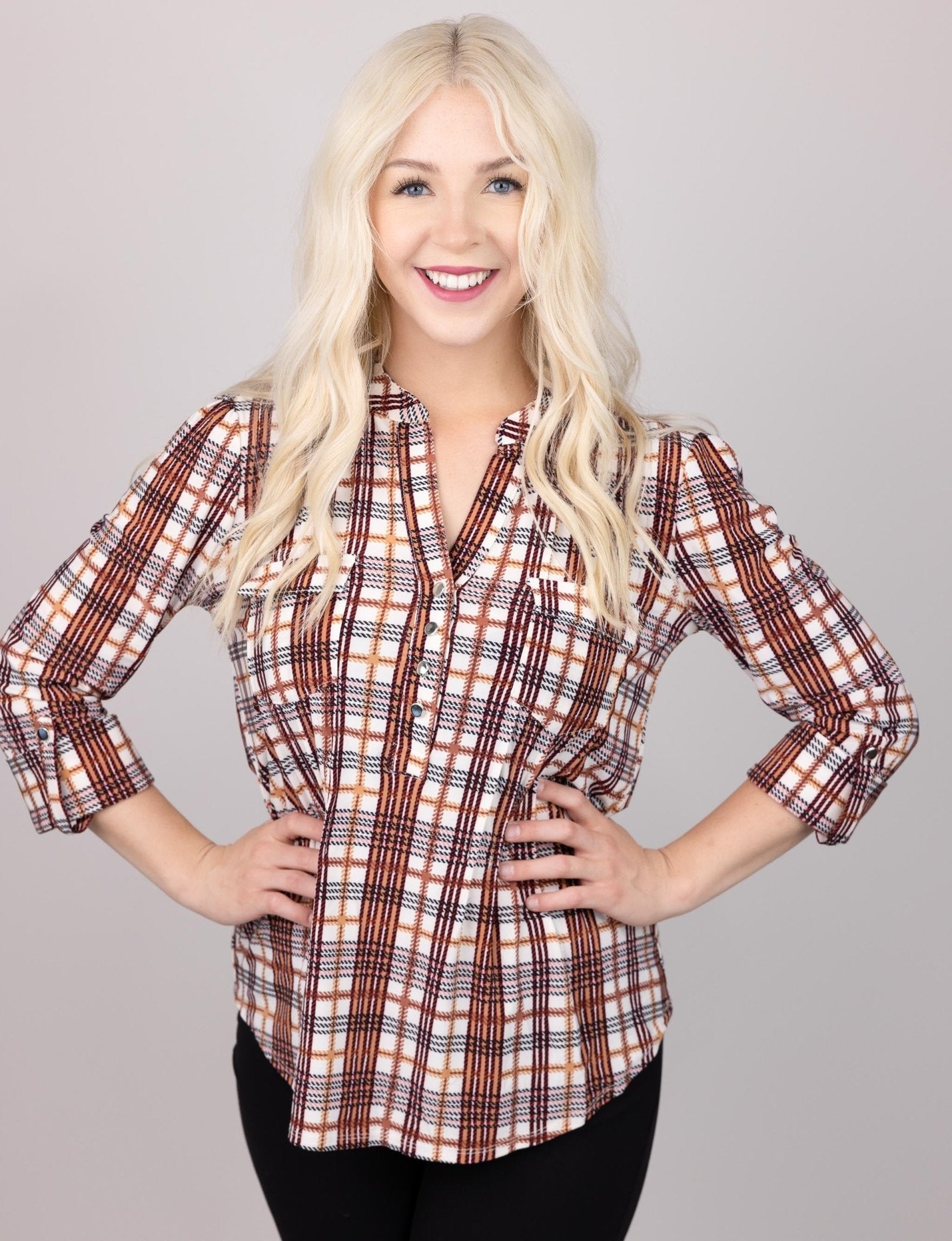 Cocomo Plaid Popover with Front Pockets - DressbarnClothing