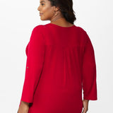 Dressbarn Plus Women's Roz And Ali Three-Quarter Sleeve With Slight Shirttail Hem And Front Zip Knit Top - DressbarnApparel